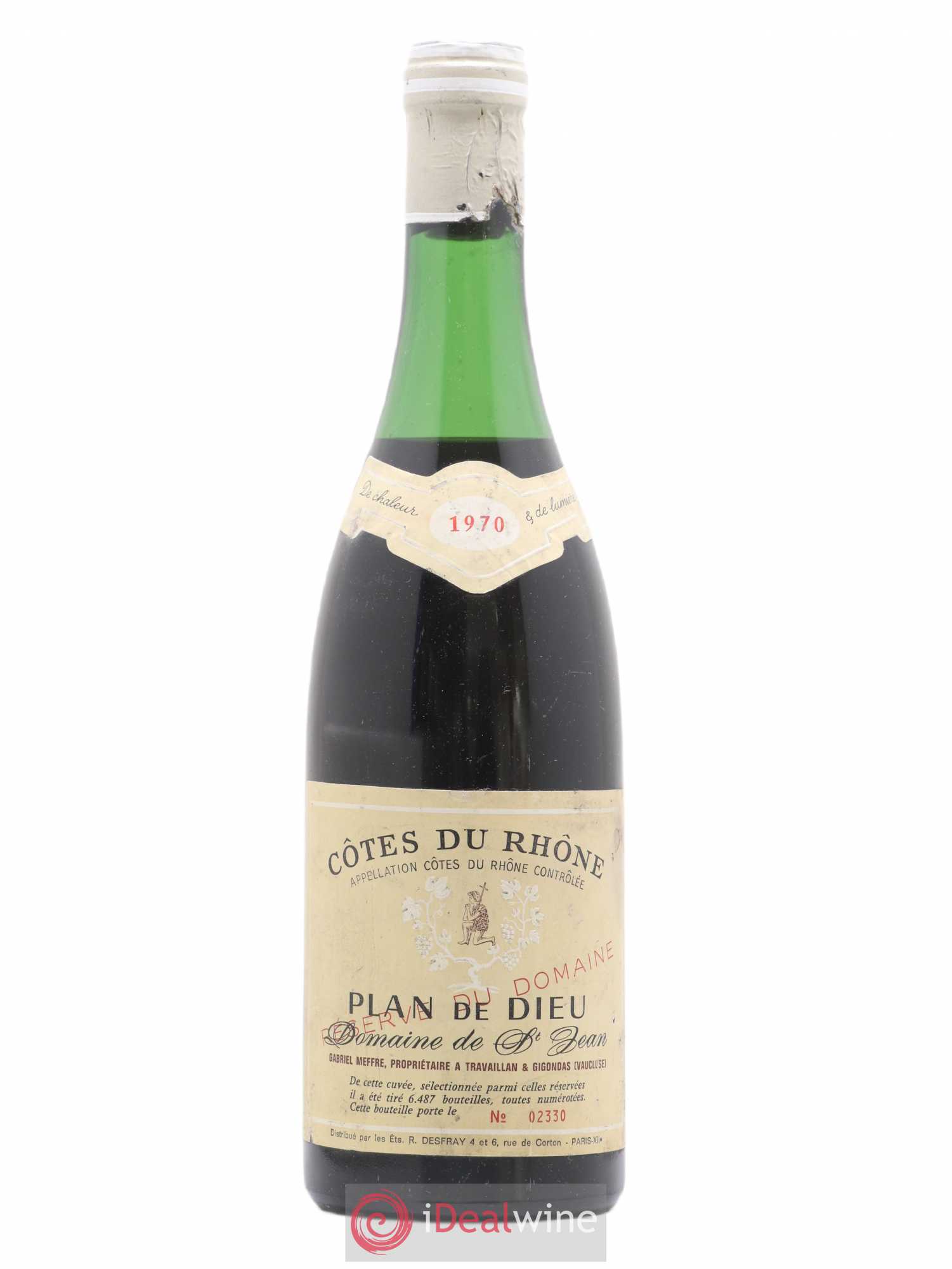 Côtes-du-Rhône Plan De Dieu Domaine de Saint Jean (sans prix de réserve) 1970 - Posten von 1 Flasche - 0
