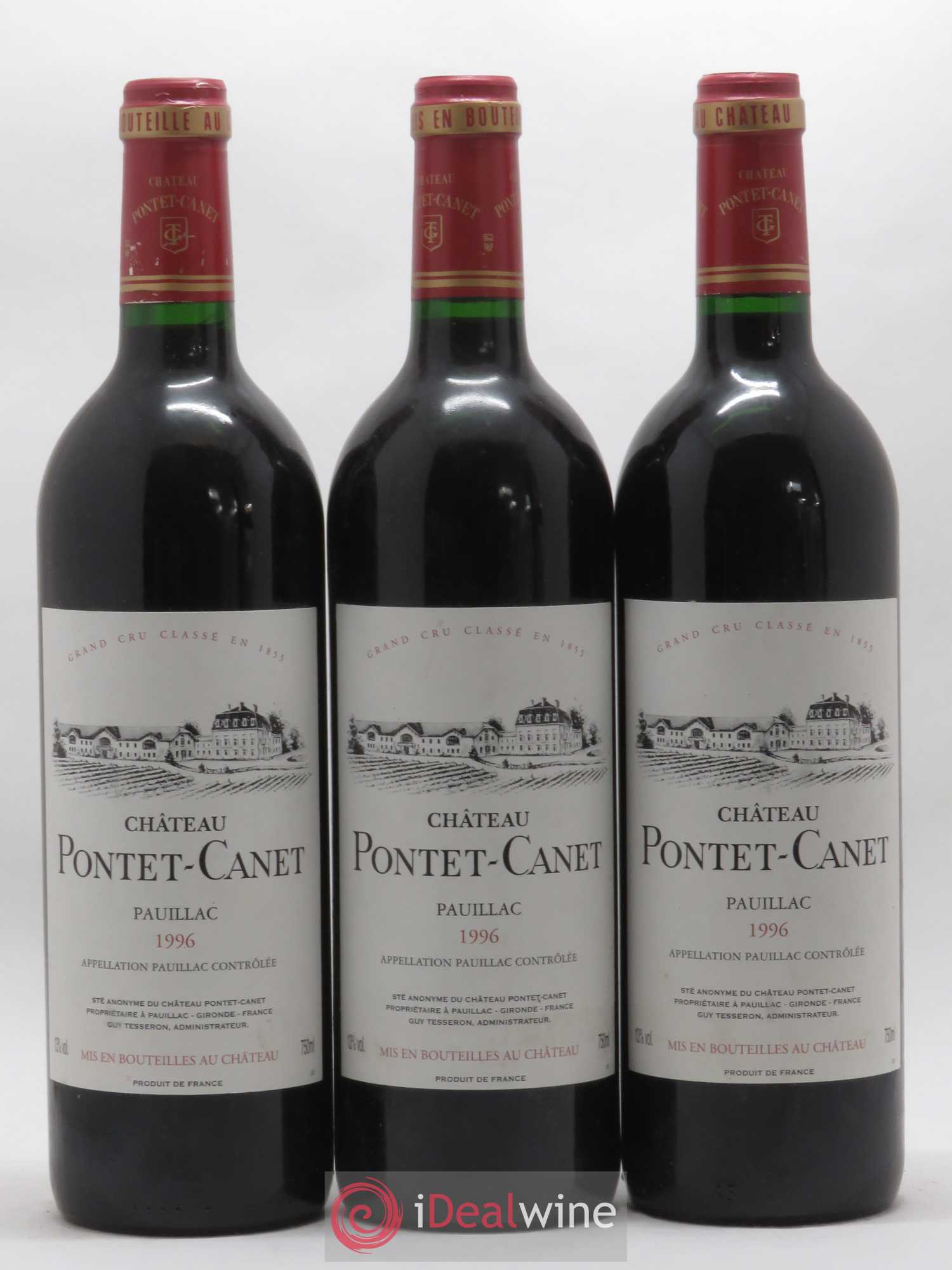Château Pontet Canet 5ème Grand Cru Classé 1996 - Lot de 3 bouteilles - 0