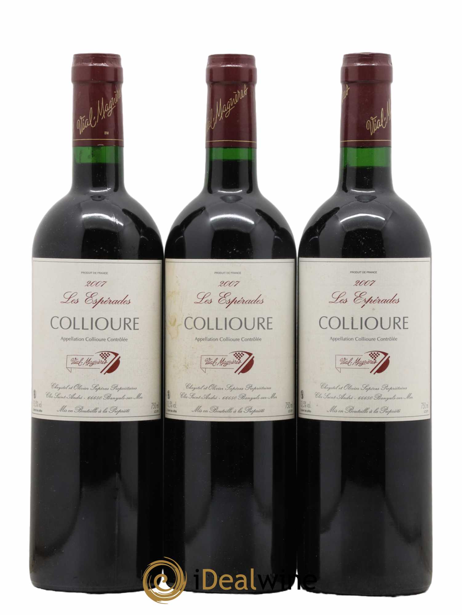 Collioure Les Esperades Vial Magneres 2007 - Lot de 3 bouteilles - 0