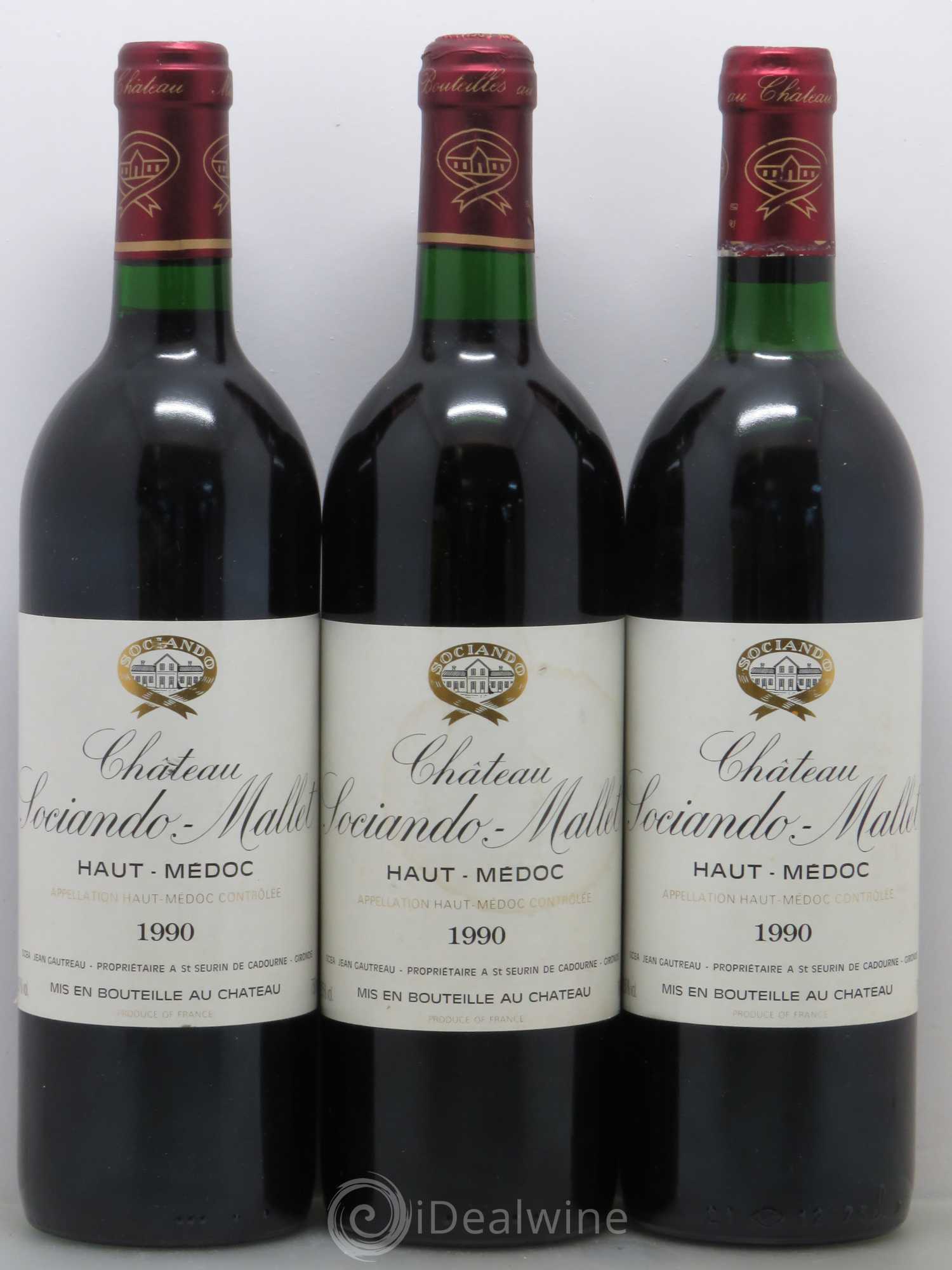 Château Sociando Mallet 1990 - Lot de 3 bouteilles - 0