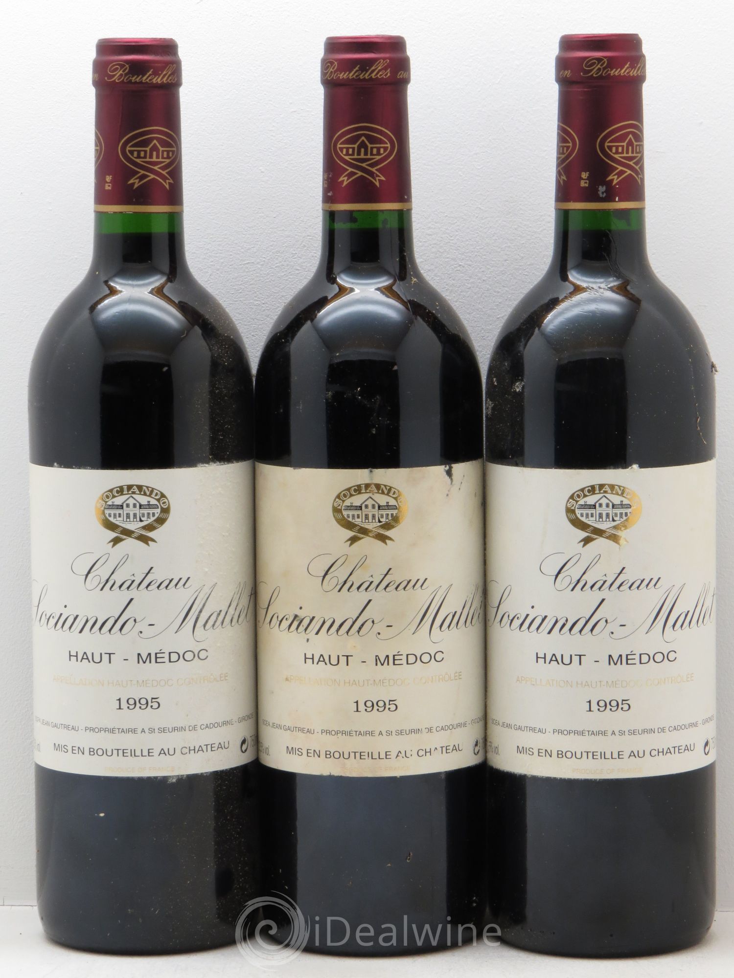 Château Sociando Mallet 1995 - Lot de 3 bouteilles - 0