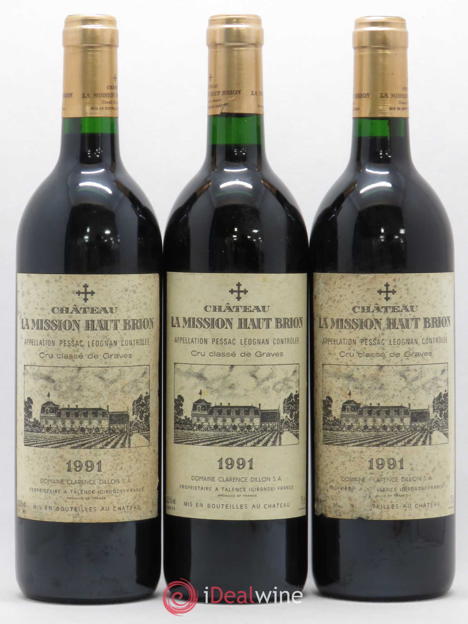 Château la Mission Haut-Brion Cru Classé de Graves 1991 - Lot de 3 bouteilles - 0