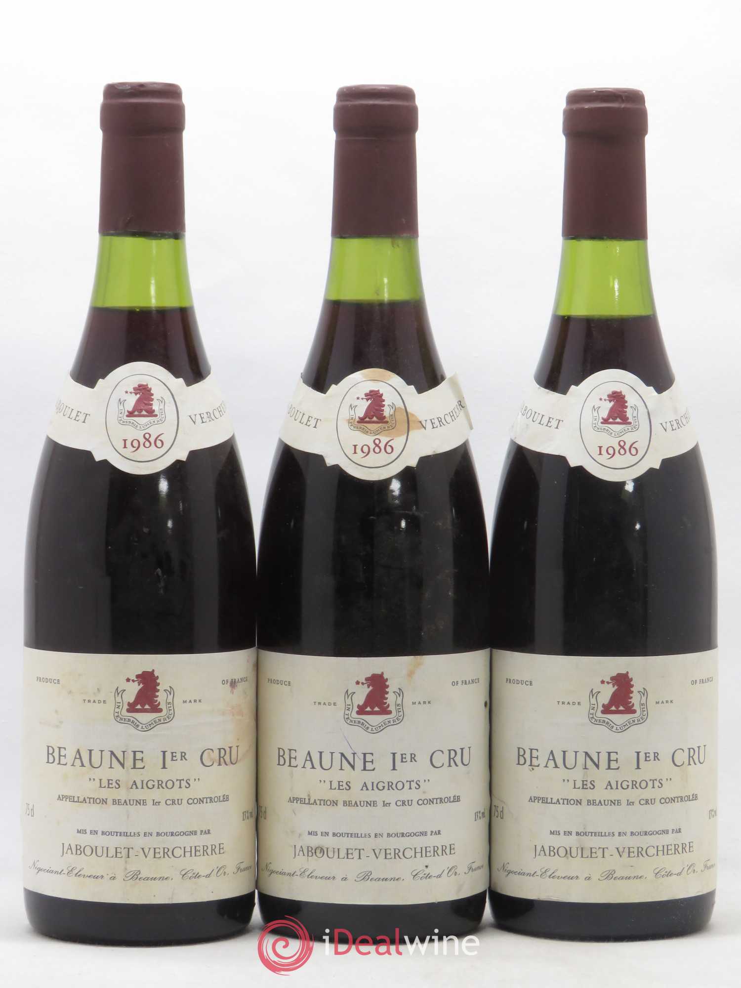 Beaune 1er Cru Aigrots Jaboulet Verchere 1986 - Lot de 3 bouteilles - 0