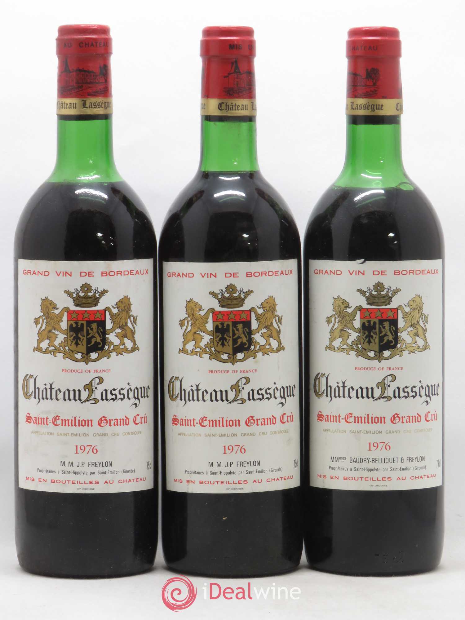 Saint-Émilion Château Lassegue 1976 - Lot de 3 bouteilles - 0