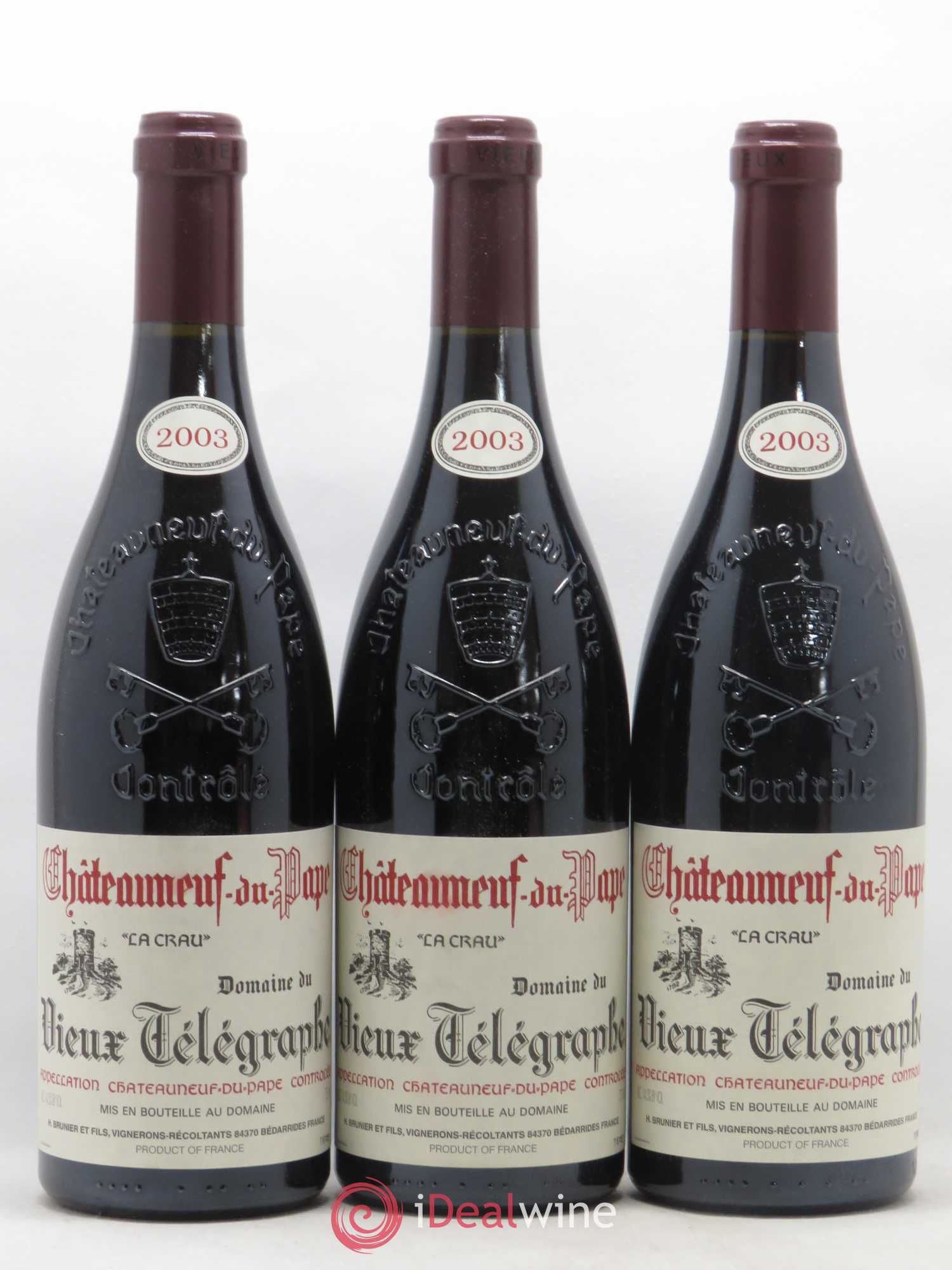 Châteauneuf-du-Pape Vieux Télégraphe (Domaine du) Vignobles Brunier 2003 - Lot de 3 bouteilles - 0