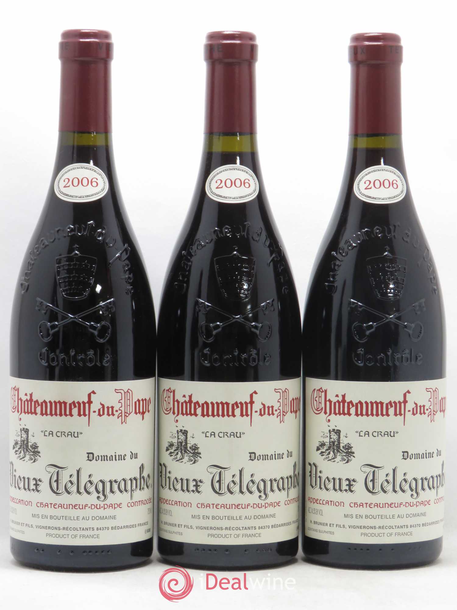 Châteauneuf-du-Pape Vieux Télégraphe (Domaine du) Vignobles Brunier 2006 - Lot de 3 bouteilles - 0