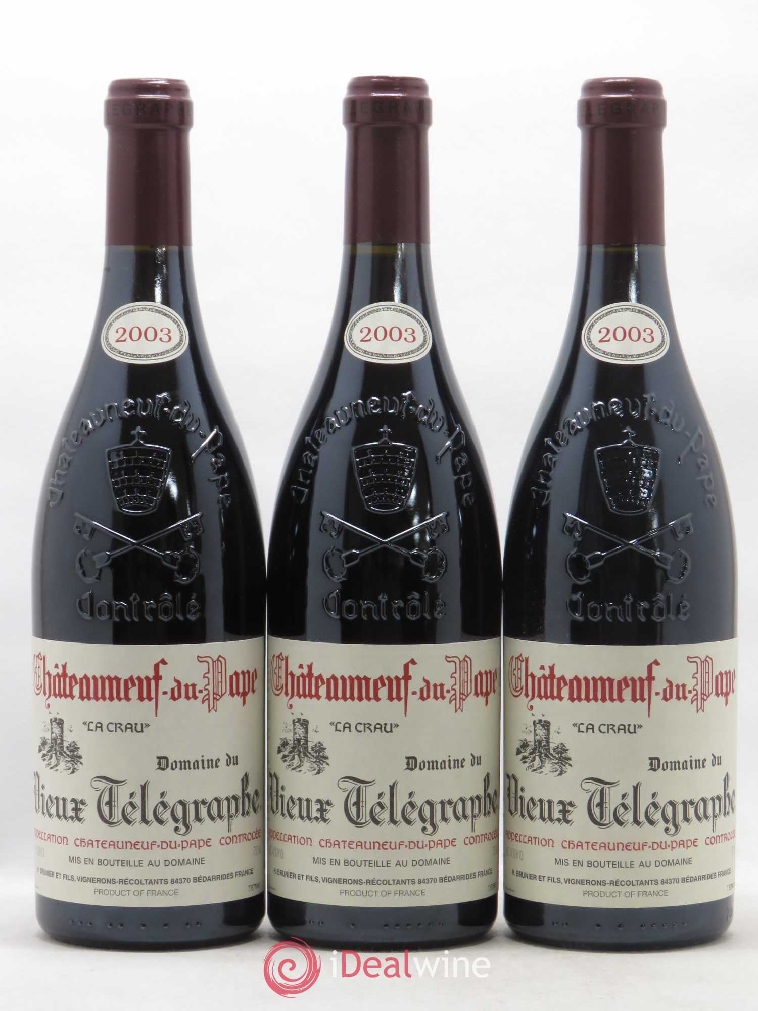 Châteauneuf-du-Pape Vieux Télégraphe (Domaine du) Vignobles Brunier 2003 - Lot de 3 bouteilles - 0