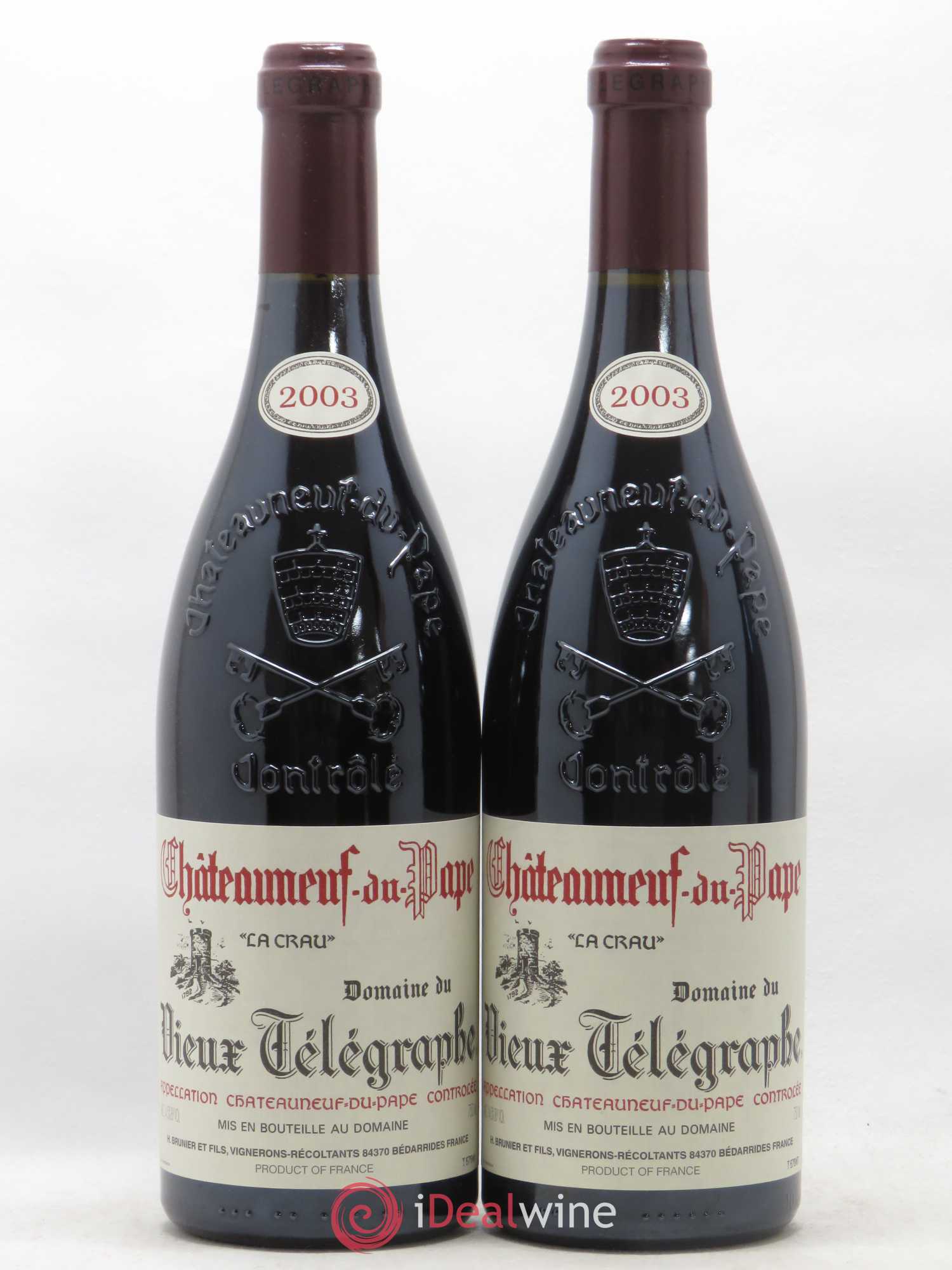 Châteauneuf-du-Pape Vieux Télégraphe (Domaine du) Vignobles Brunier 2003 - Lot de 2 bouteilles - 0