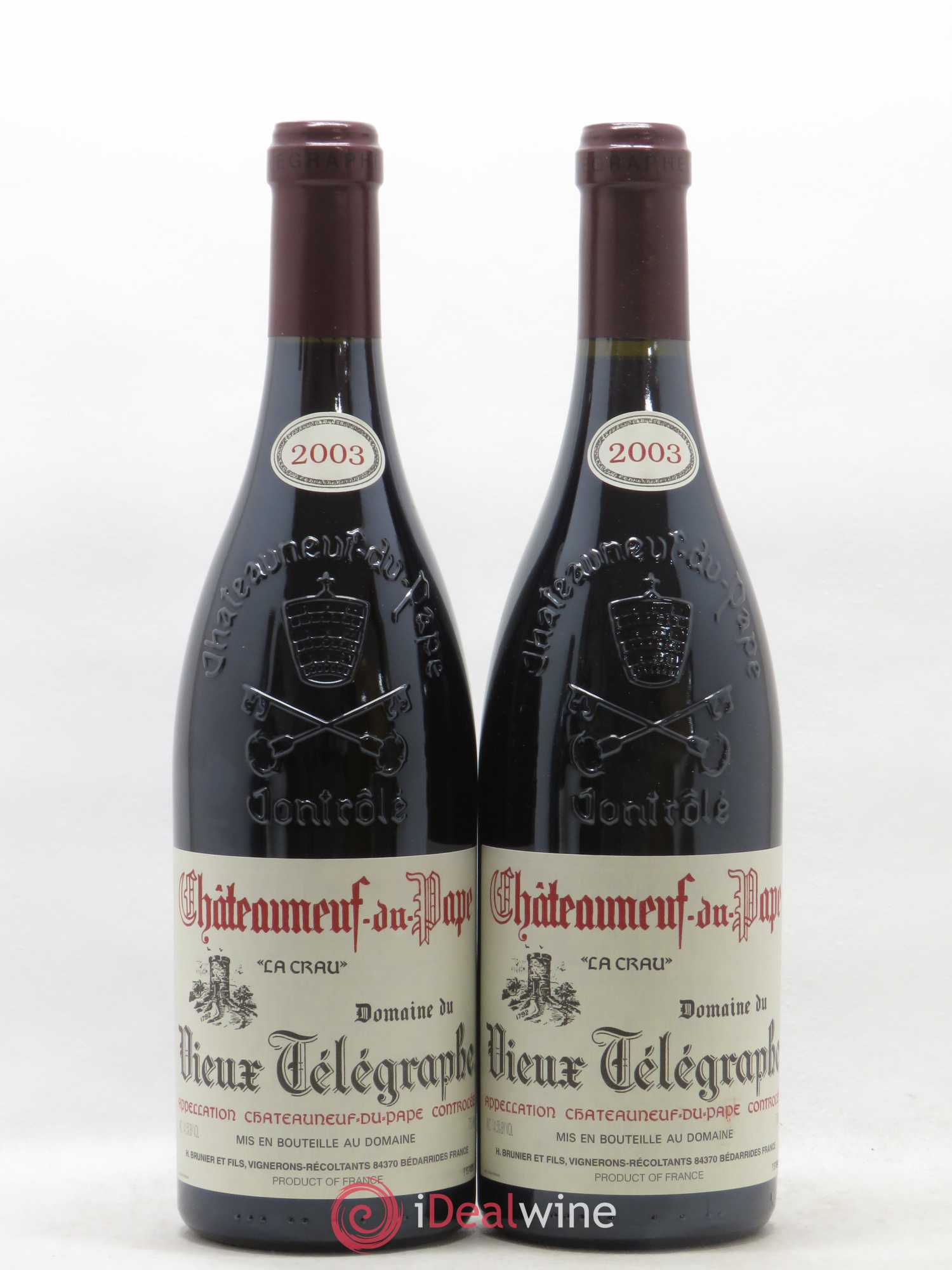 Châteauneuf-du-Pape Vieux Télégraphe (Domaine du) Vignobles Brunier 2003 - Lot de 2 bouteilles - 0