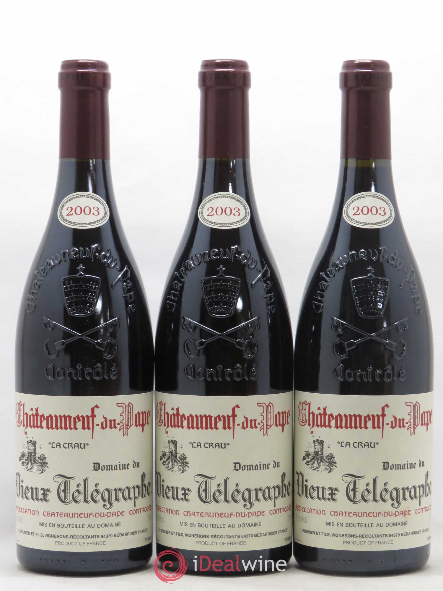 Châteauneuf-du-Pape Vieux Télégraphe (Domaine du) Vignobles Brunier 2003 - Lot de 3 bouteilles - 0