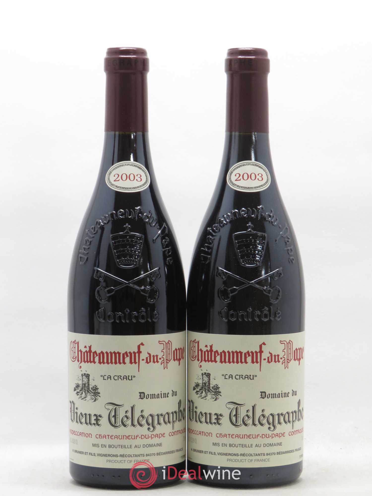 Châteauneuf-du-Pape Vieux Télégraphe (Domaine du) Vignobles Brunier 2003 - Lot de 2 bouteilles - 0
