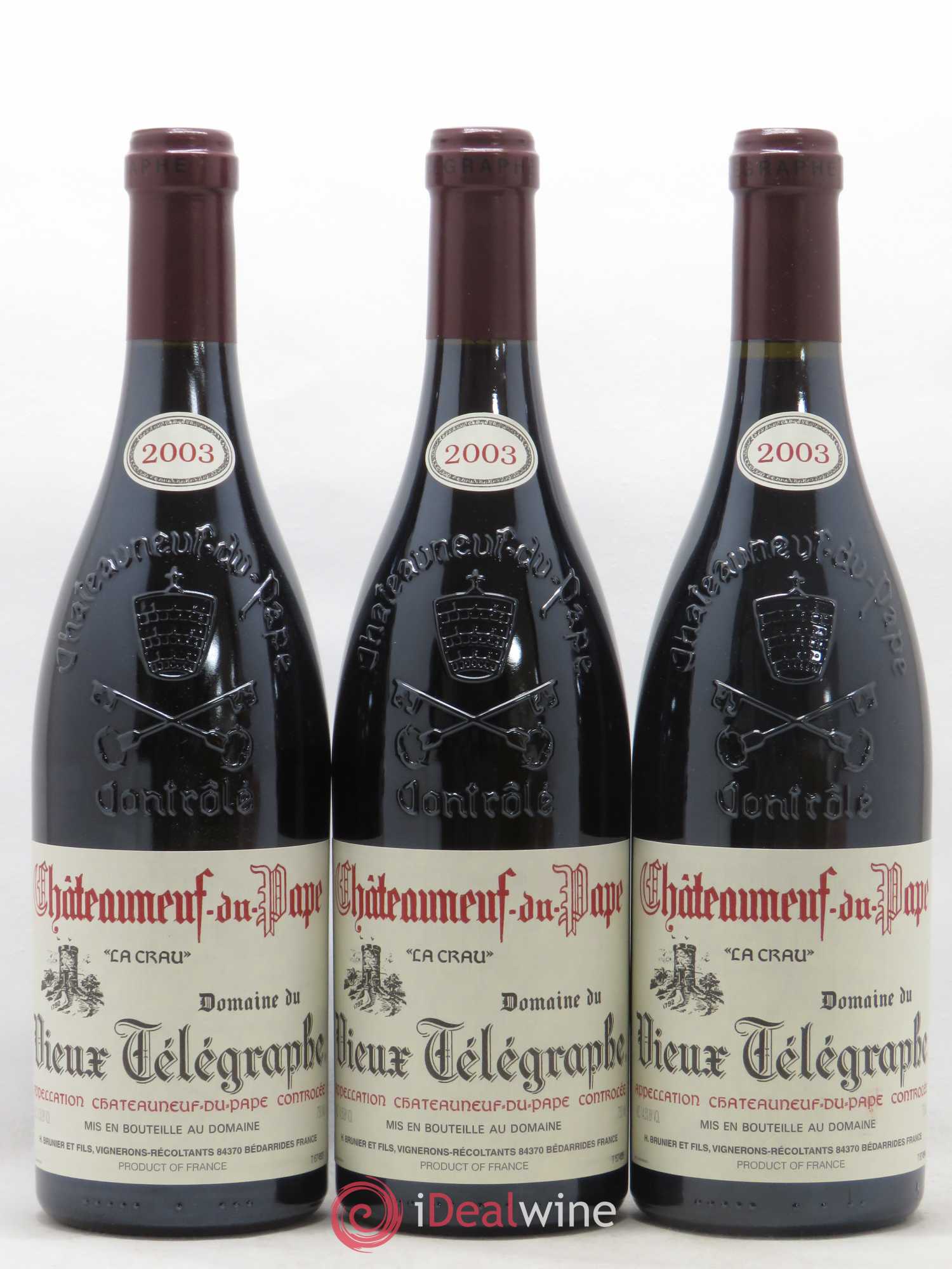 Châteauneuf-du-Pape Vieux Télégraphe (Domaine du) Vignobles Brunier 2003 - Lot de 3 bouteilles - 0