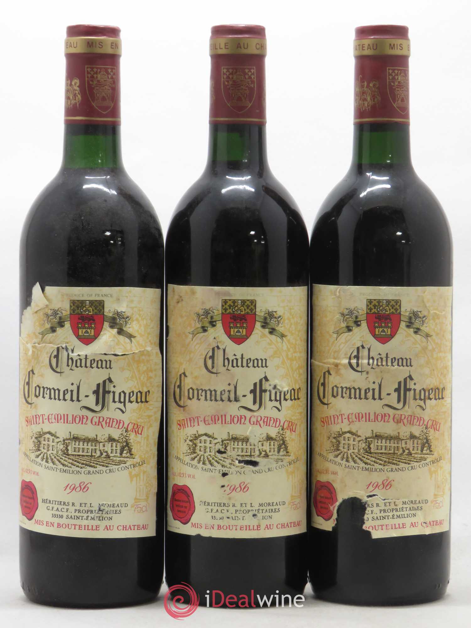 Château Cormeil Figeac 1986 - Lot de 3 bouteilles - 0