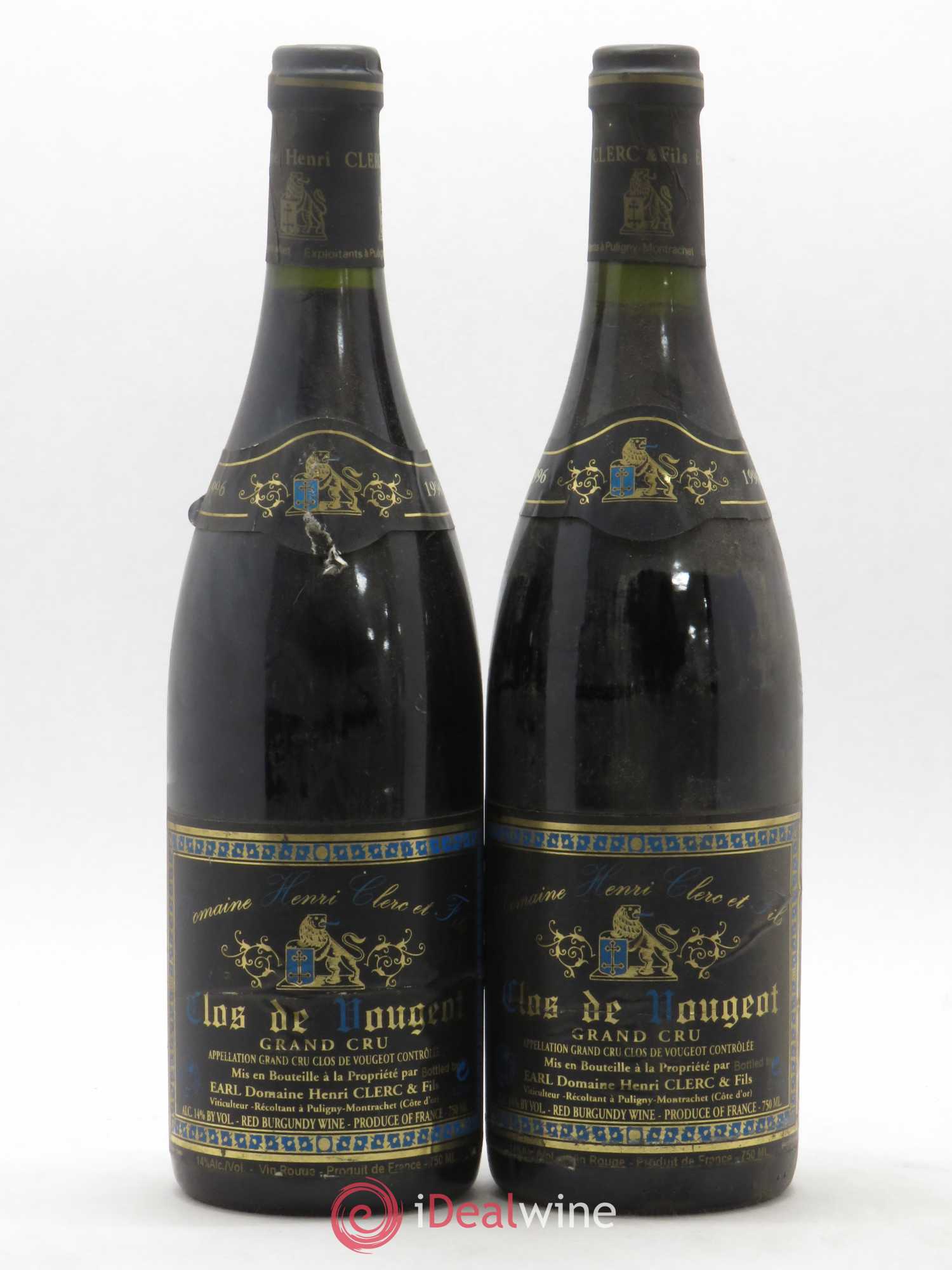 Clos de Vougeot Grand Cru Domaine Henri Clerc 1996 - Lot de 2 bouteilles - 0