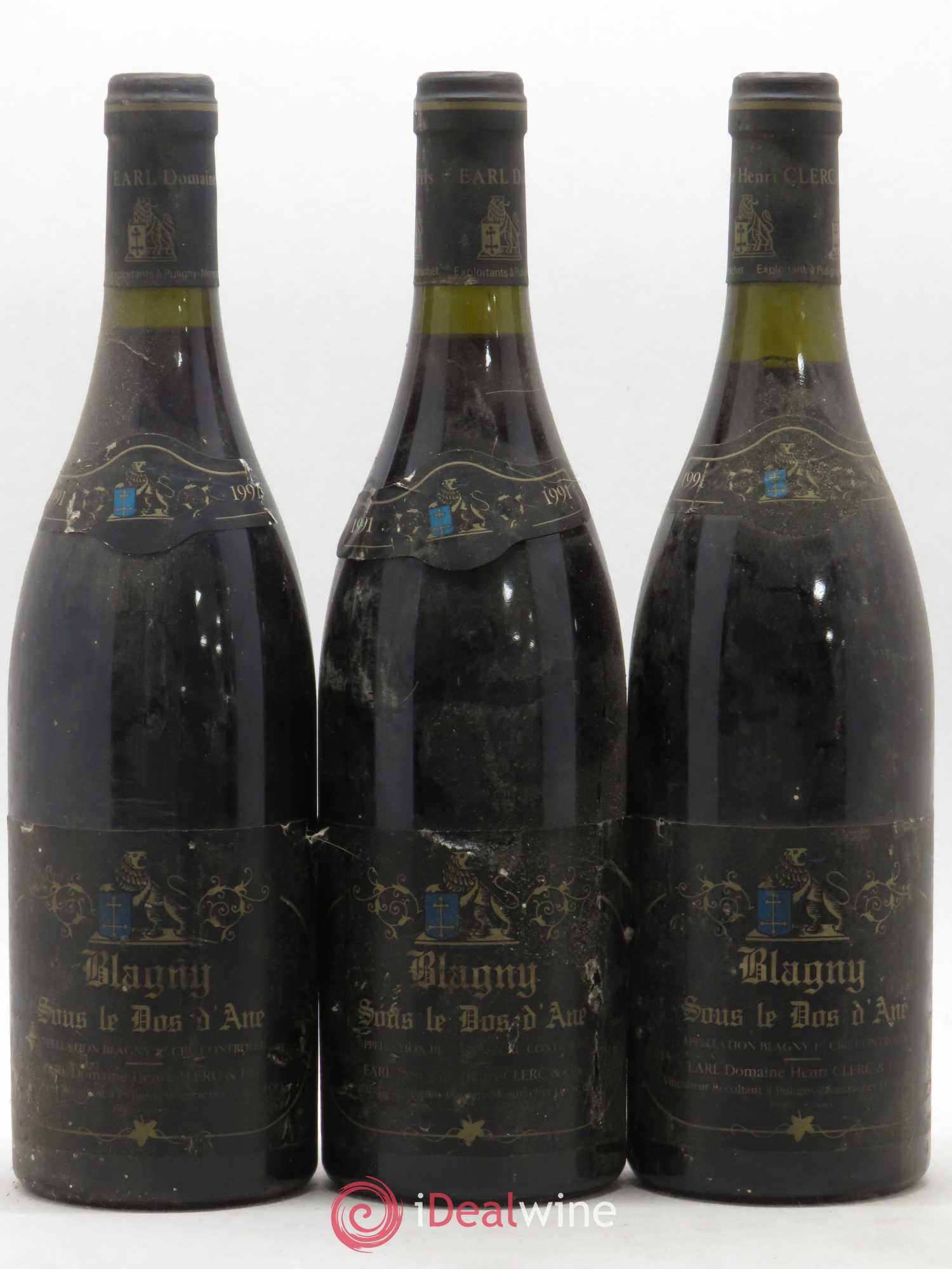 Blagny 1er Cru Sous le Dos d'Ane Domaine Henri Clerc 1991 - Lotto di 3 bottiglie - 0