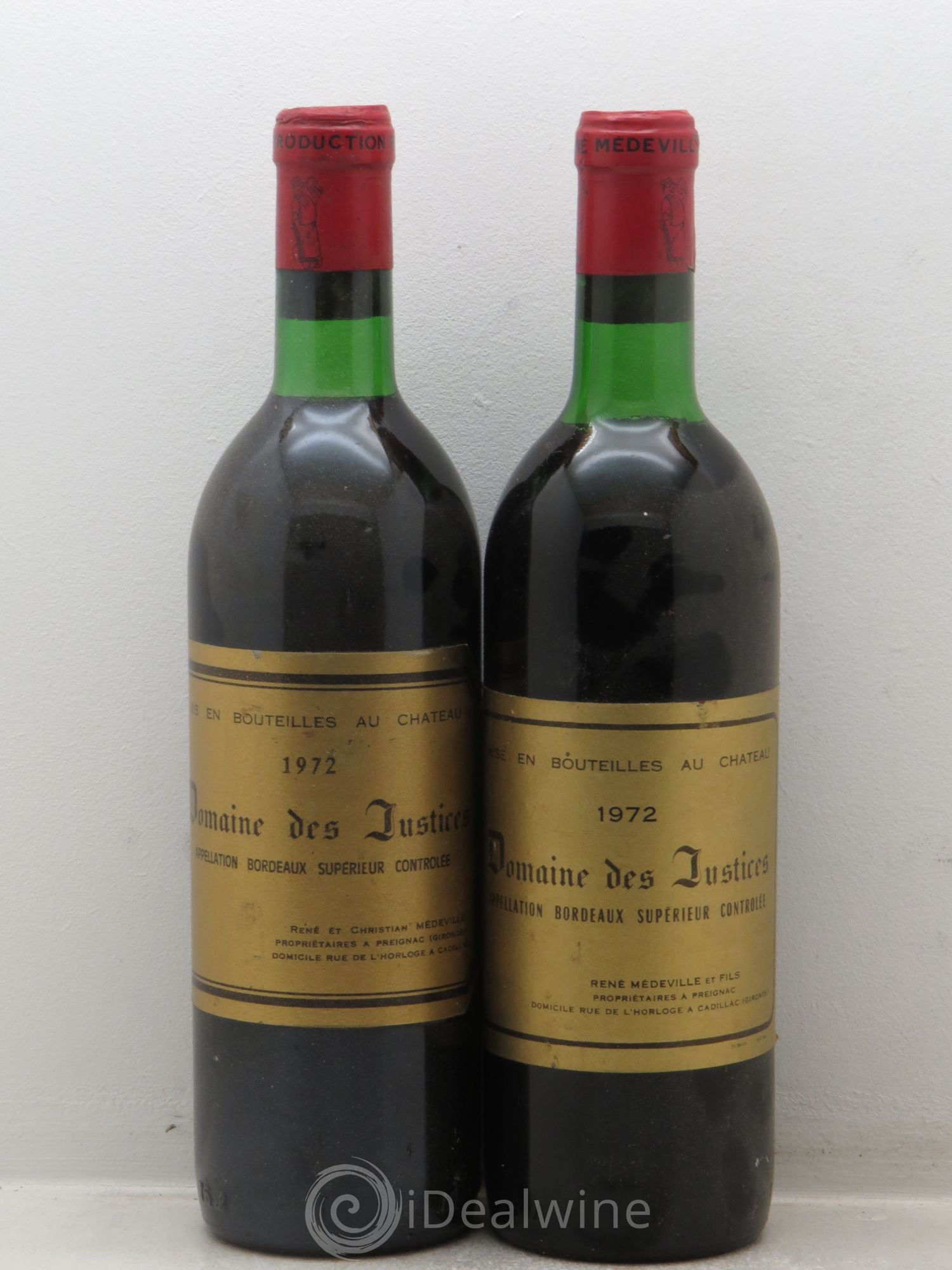 Bordeaux Château Les Justices 1972 - Posten von 2 Flaschen - 0