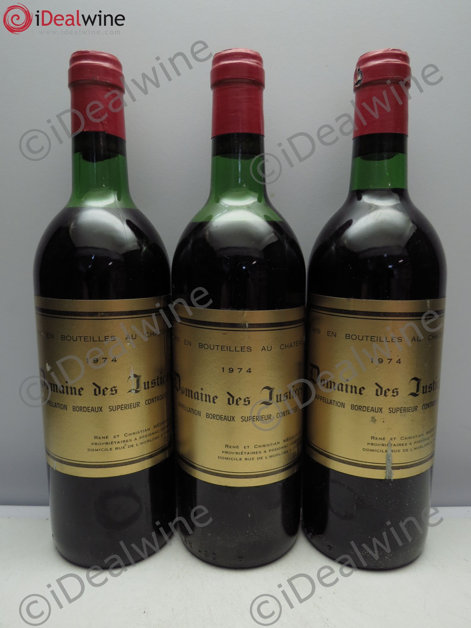 Bordeaux Château Justices 1974 - Lot de 3 bouteilles - 0