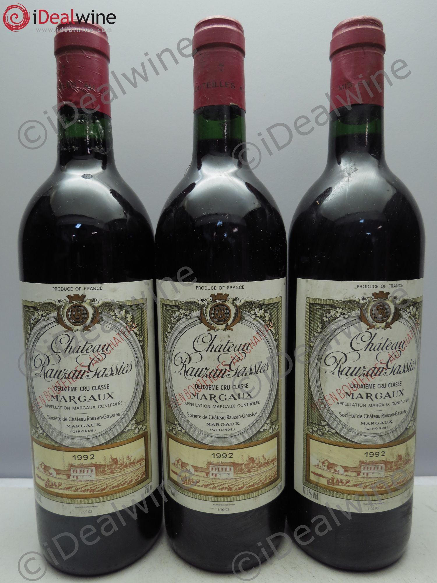 Château Rauzan-Gassies 2ème Grand Cru Classé 1992 - Lot de 3 bouteilles - 0