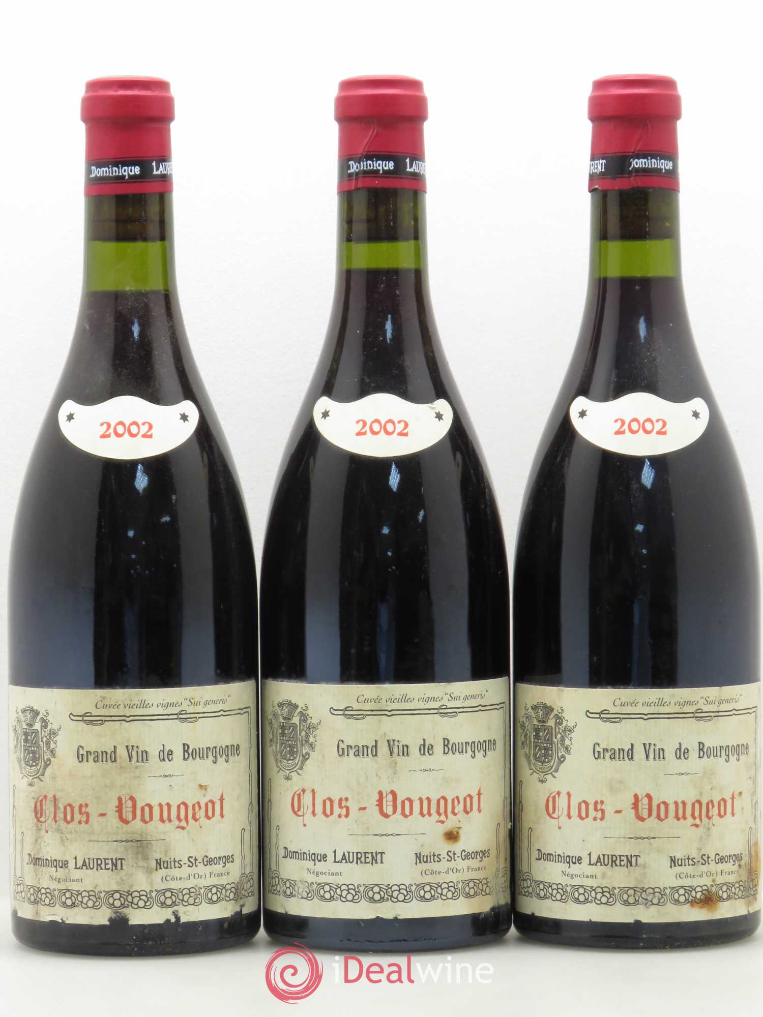 Clos de Vougeot Grand Cru Vieilles vignes Sui Generis Dominique Laurent Sui Generis 2002 - Lot de 3 bouteilles - 0