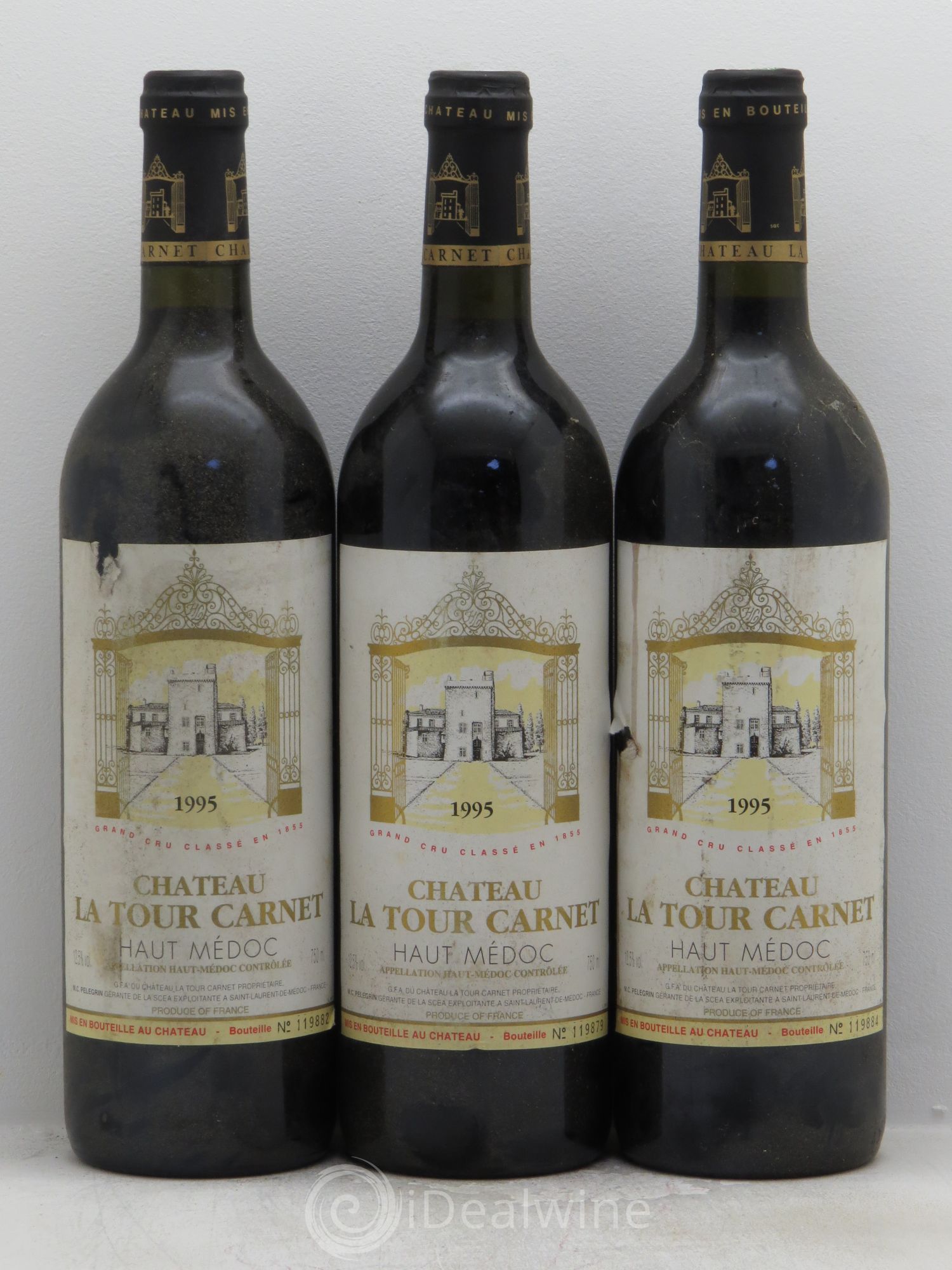 Château la Tour Carnet 4ème Grand Cru Classé 1995 - Lot de 3 bouteilles - 0