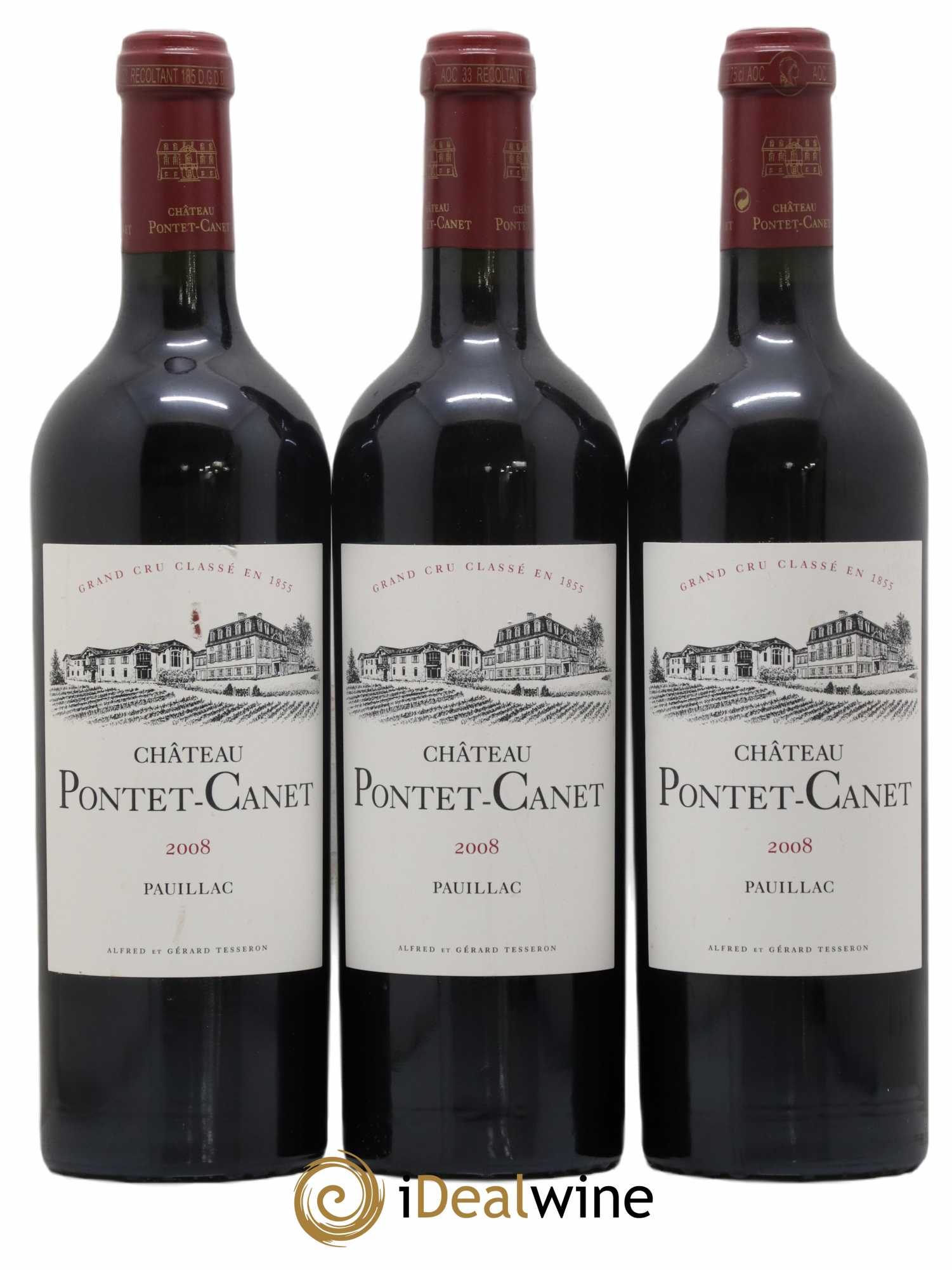 Château Pontet Canet 5ème Grand Cru Classé 2008 - Lot de 3 bouteilles - 0