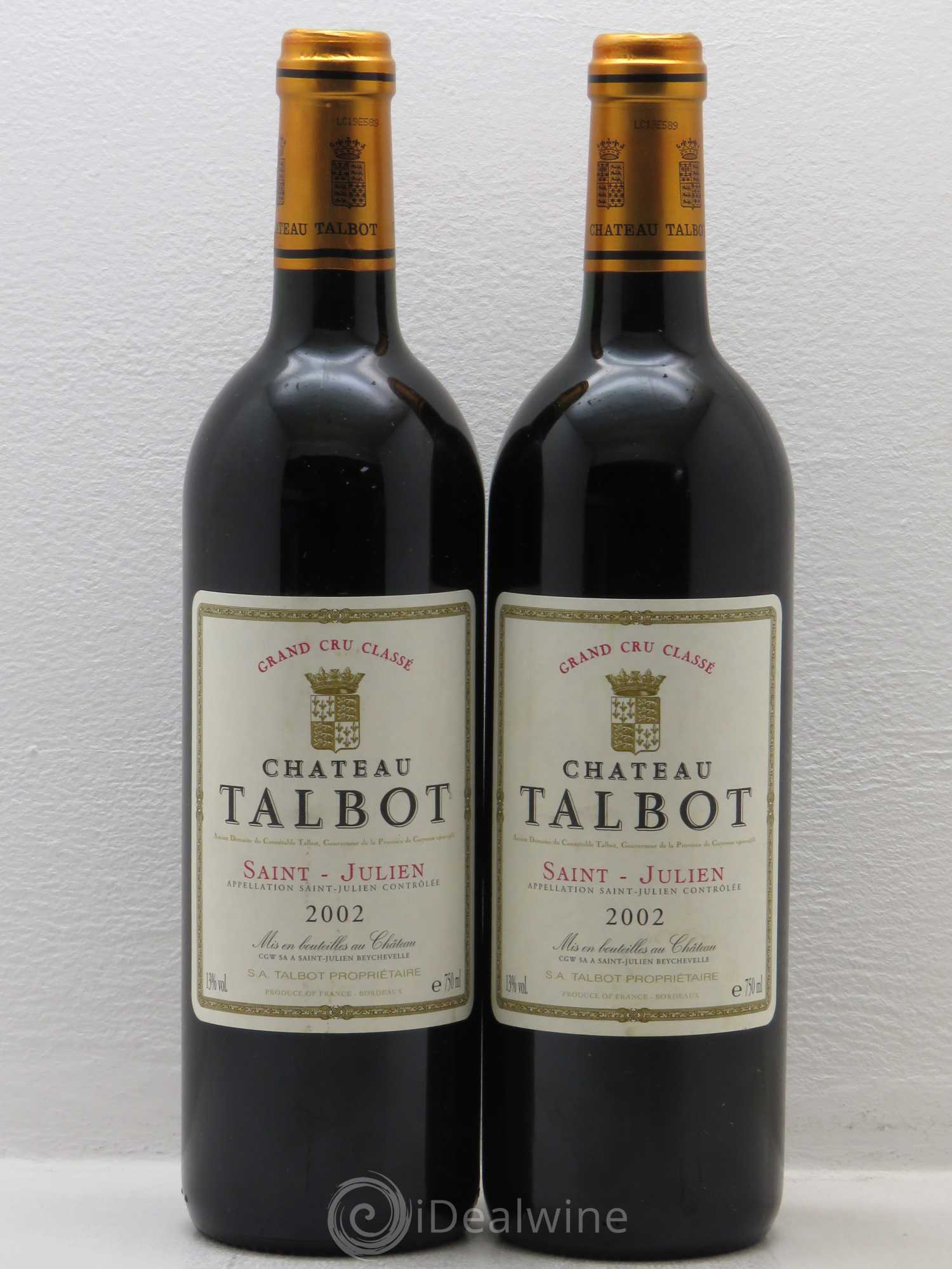 Château Talbot 4ème Grand Cru Classé 2002 - Lot de 2 bouteilles - 0