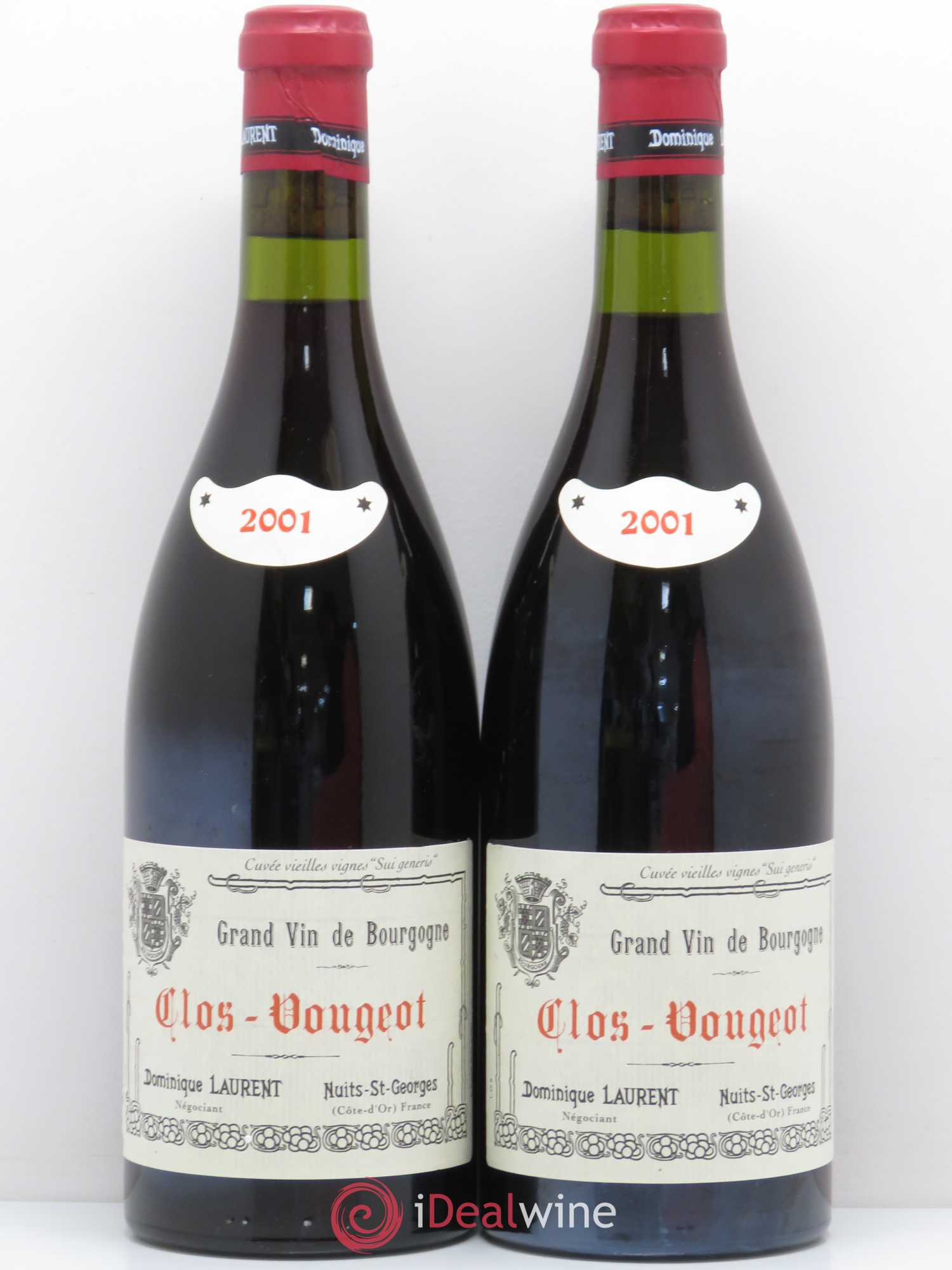Clos de Vougeot Grand Cru Vieilles vignes Sui Generis Dominique Laurent Sui Generis 2001 - Lot de 2 bouteilles - 0