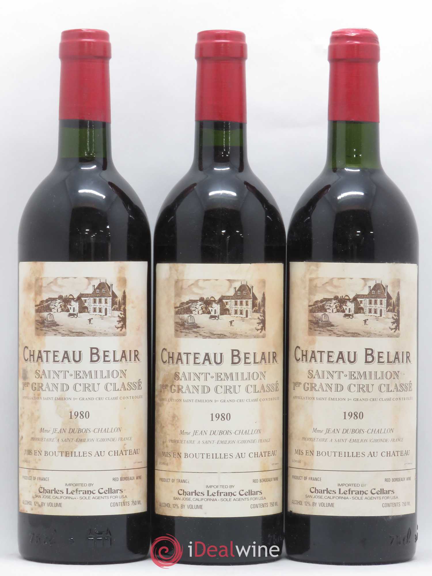 Château Belair (Belair-Monange) 1er Grand Cru Classé B 1980 - Lot de 3 bouteilles - 0