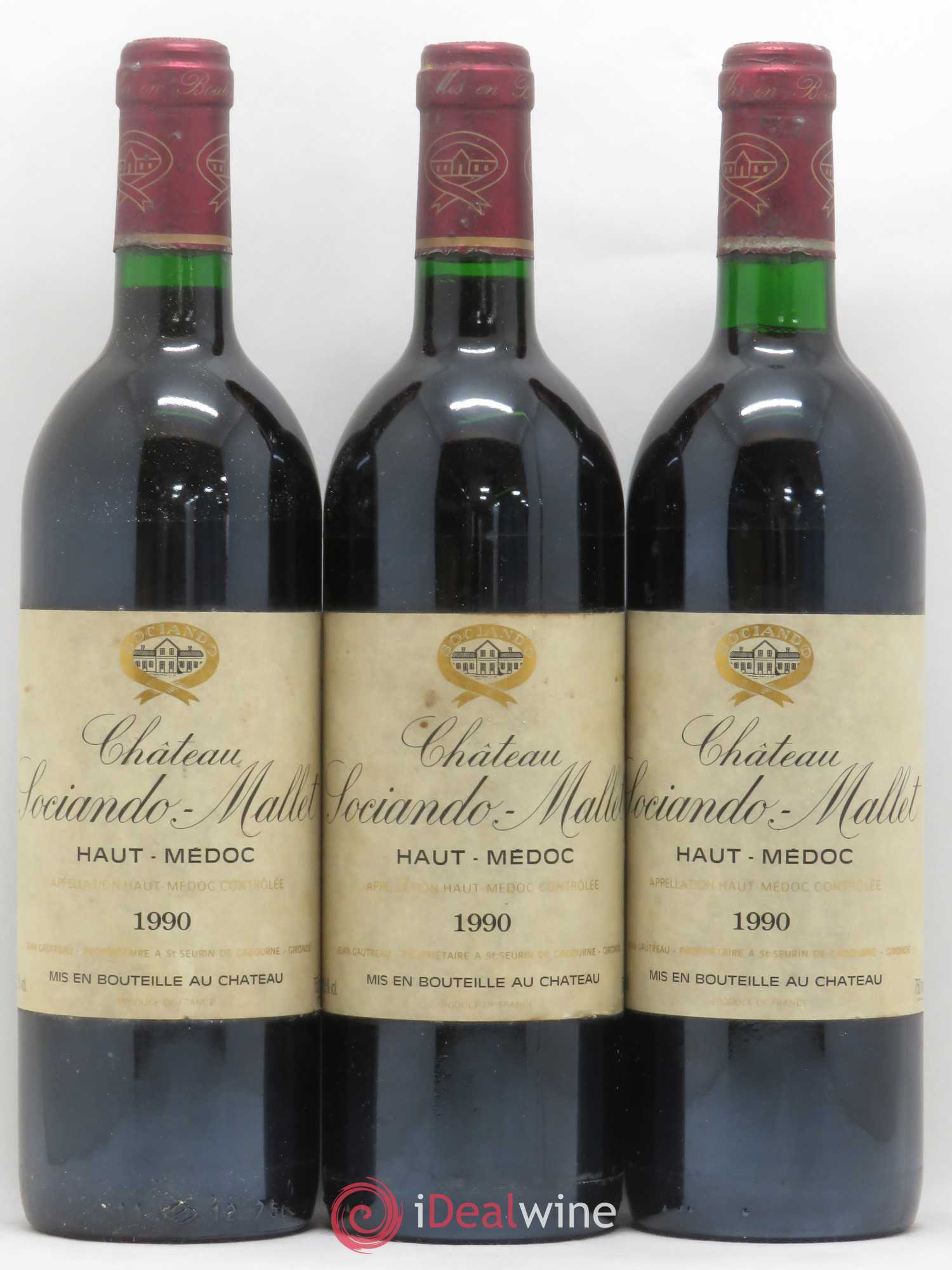 Château Sociando Mallet 1990 - Lot de 3 bouteilles - 0