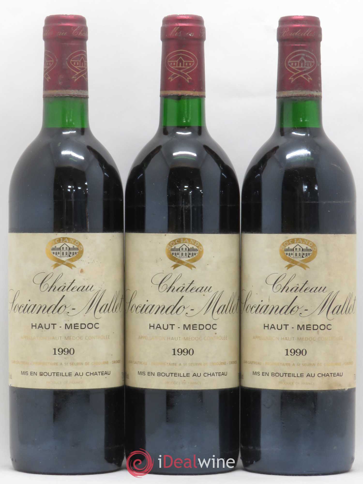 Château Sociando Mallet 1990 - Lot de 3 bouteilles - 0