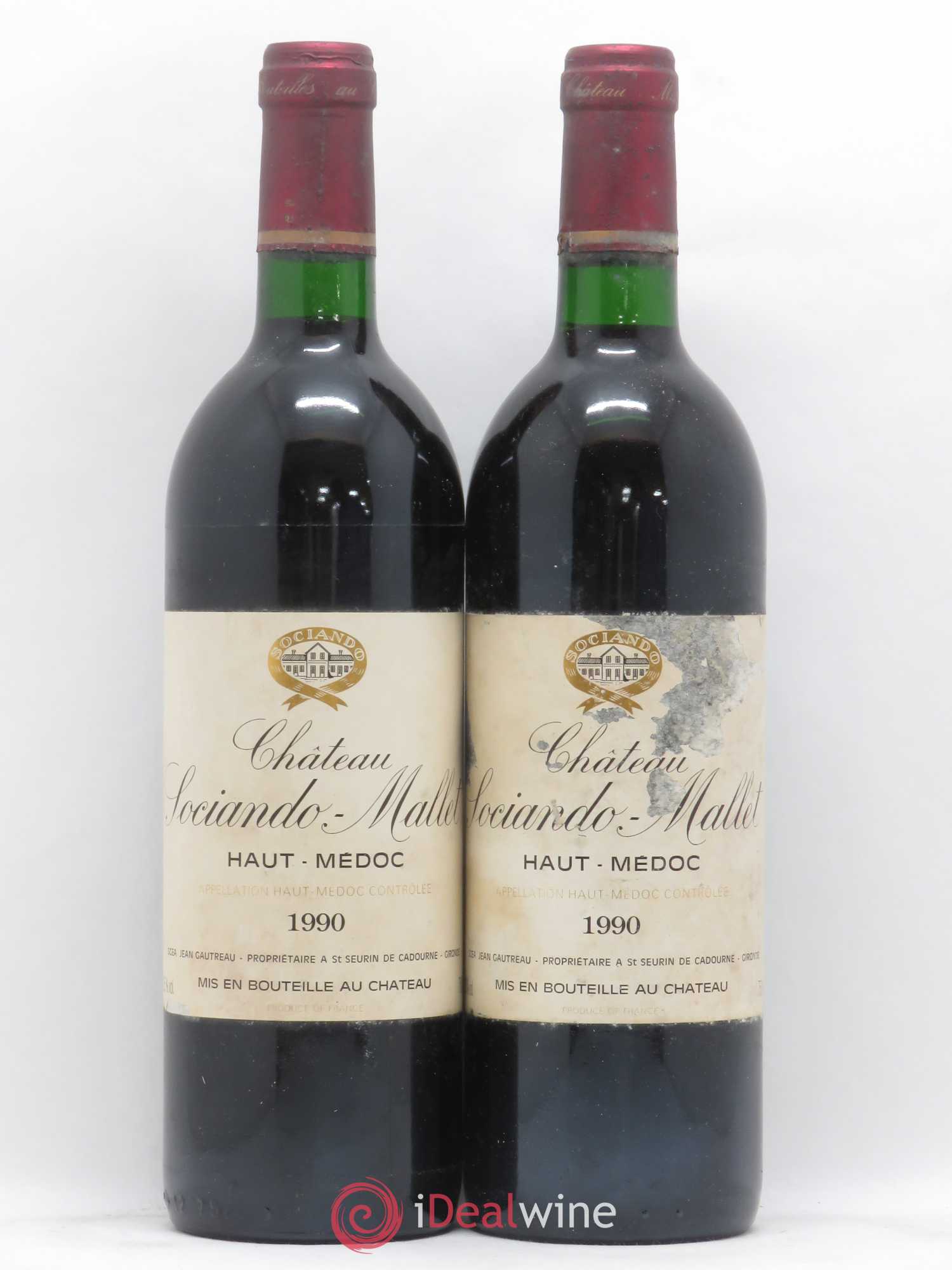 Château Sociando Mallet 1990 - Lot de 2 bouteilles - 0
