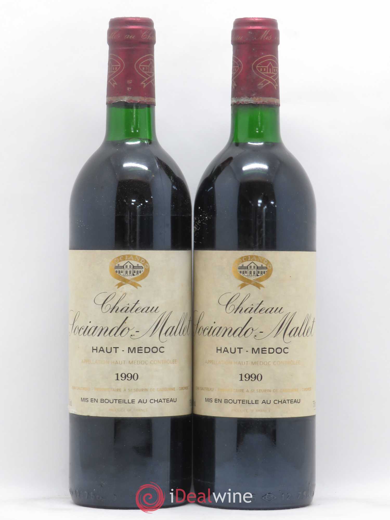 Château Sociando Mallet 1990 - Lot de 2 bouteilles - 0