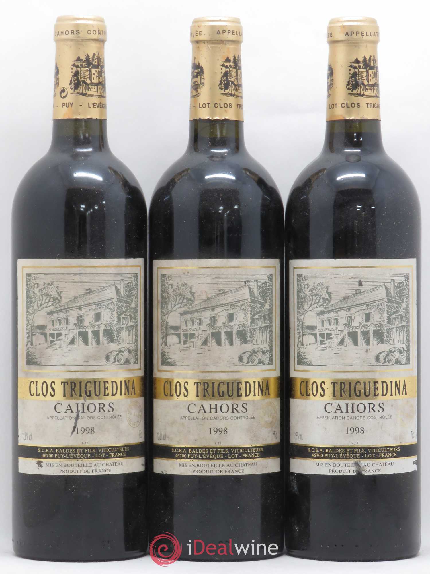 Cahors Clos Triguedina Jean-Luc Baldès 1998 - Lot de 3 bouteilles - 0