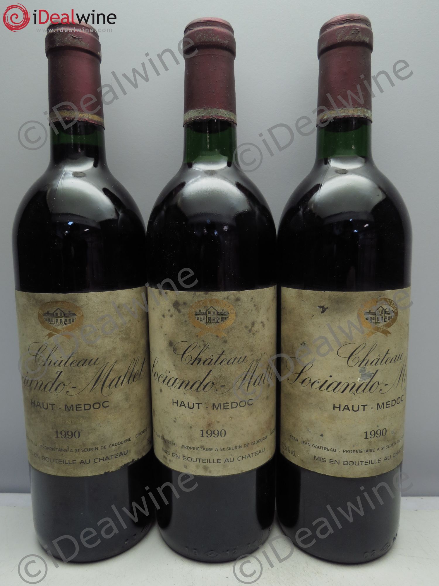 Château Sociando Mallet 1990 - Lot de 3 bouteilles - 0