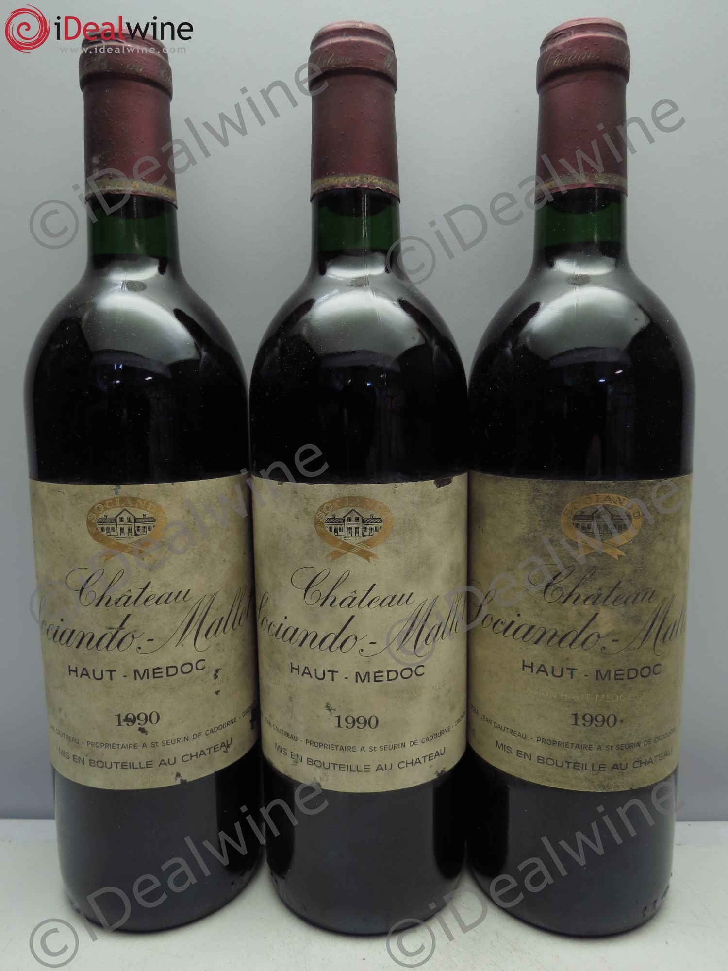 Château Sociando Mallet 1990 - Lot de 3 bouteilles - 0