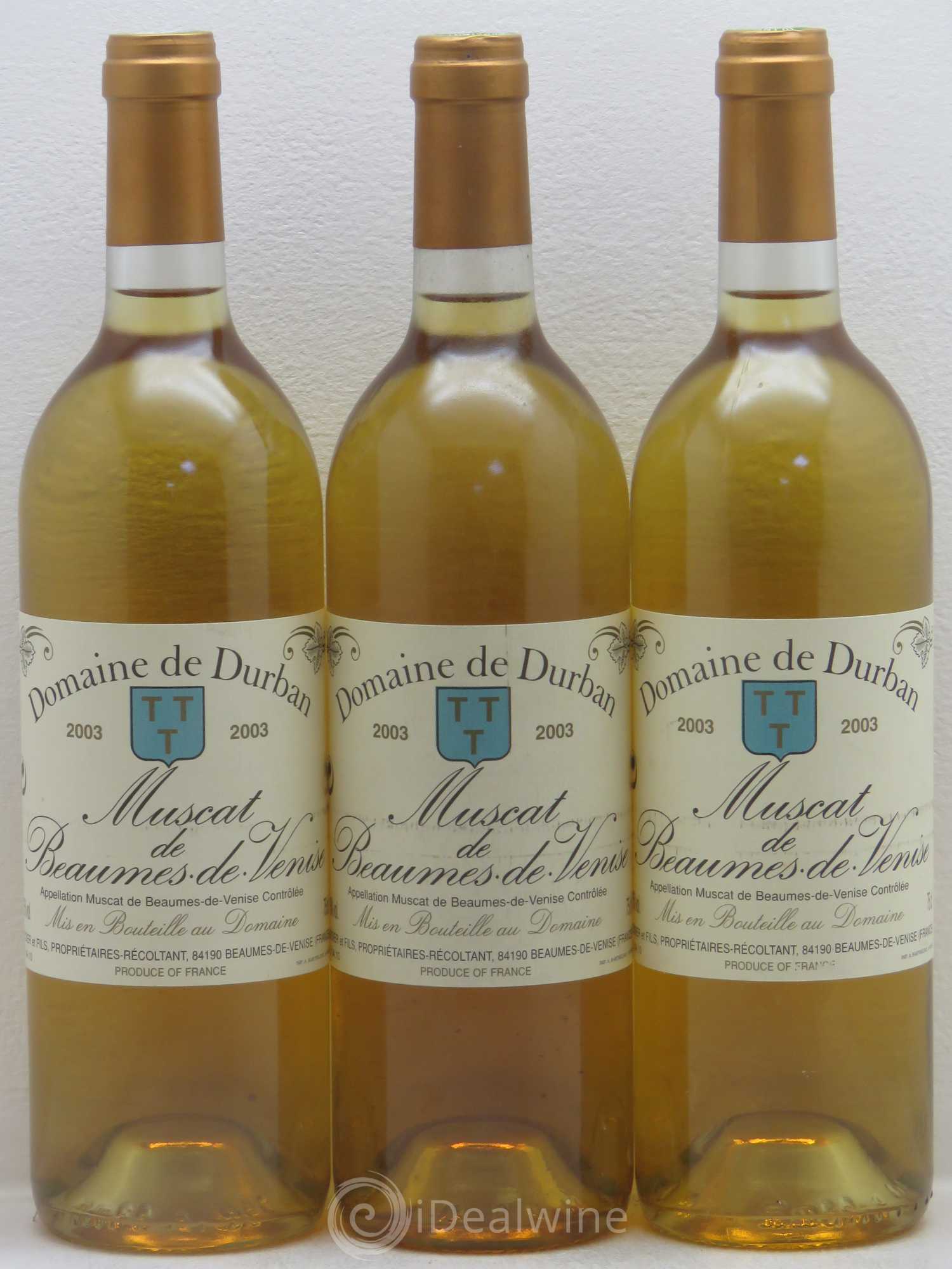 Muscat Beaumes de Venise Domaine de Durban (sans prix de réserve) 2003 - Posten von 3 Flaschen - 0