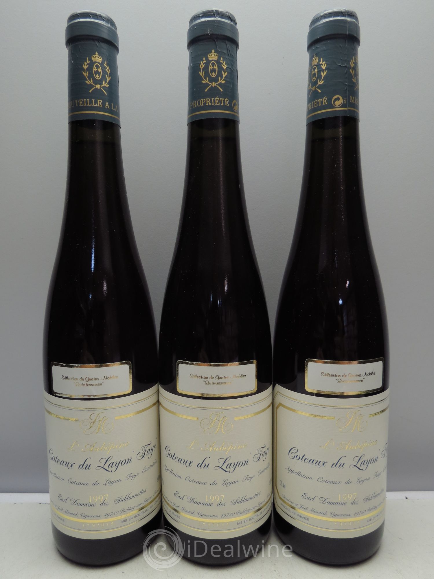 Coteaux du Layon L'Aubépine "Faye" Sélection de Grains Nobles Quintessence (50cl) 1997 - Lotto di 3 bottiglie - 0