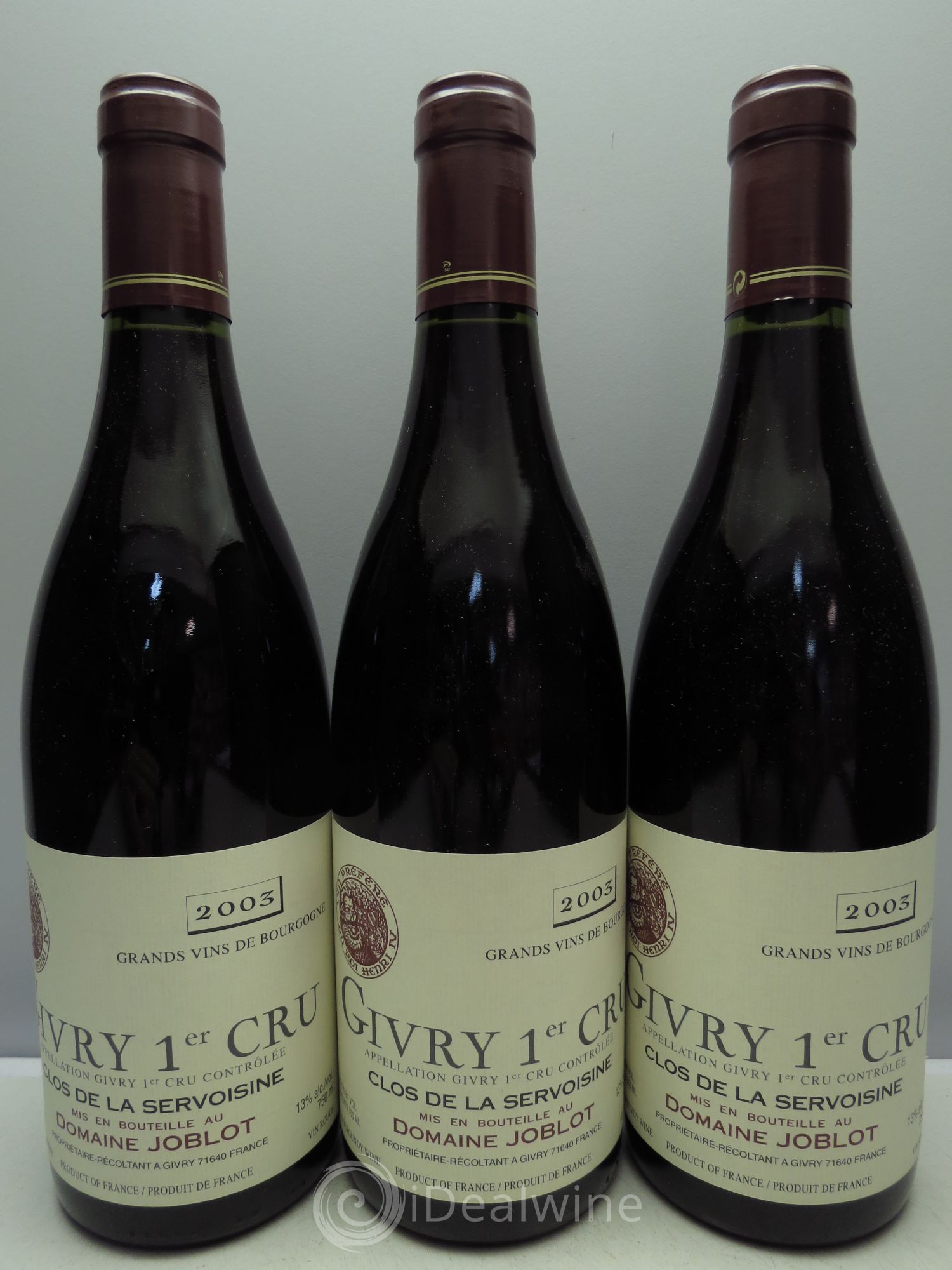 Givry 1er Cru Servoisine Joblot (Domaine) 2002 - Lot de 3 bouteilles - 0