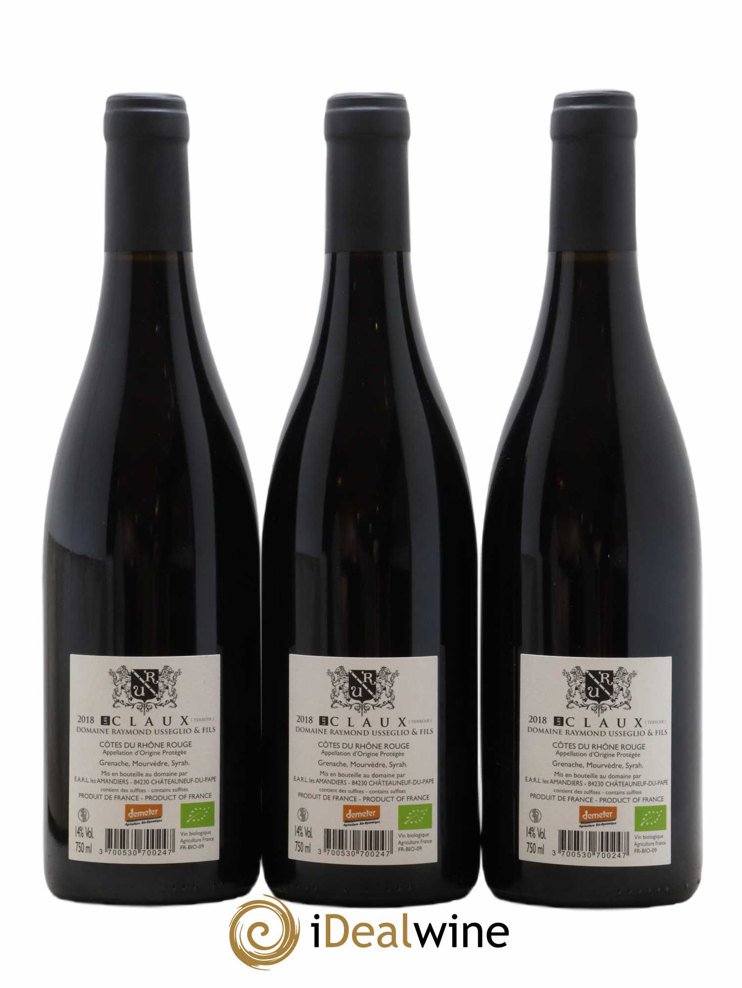 Côtes-du-Rhône Raymond Usseglio (Domaine) Les Claux Raymond Usseglio & Fils 2018 - Lot de 3 bouteilles - 1