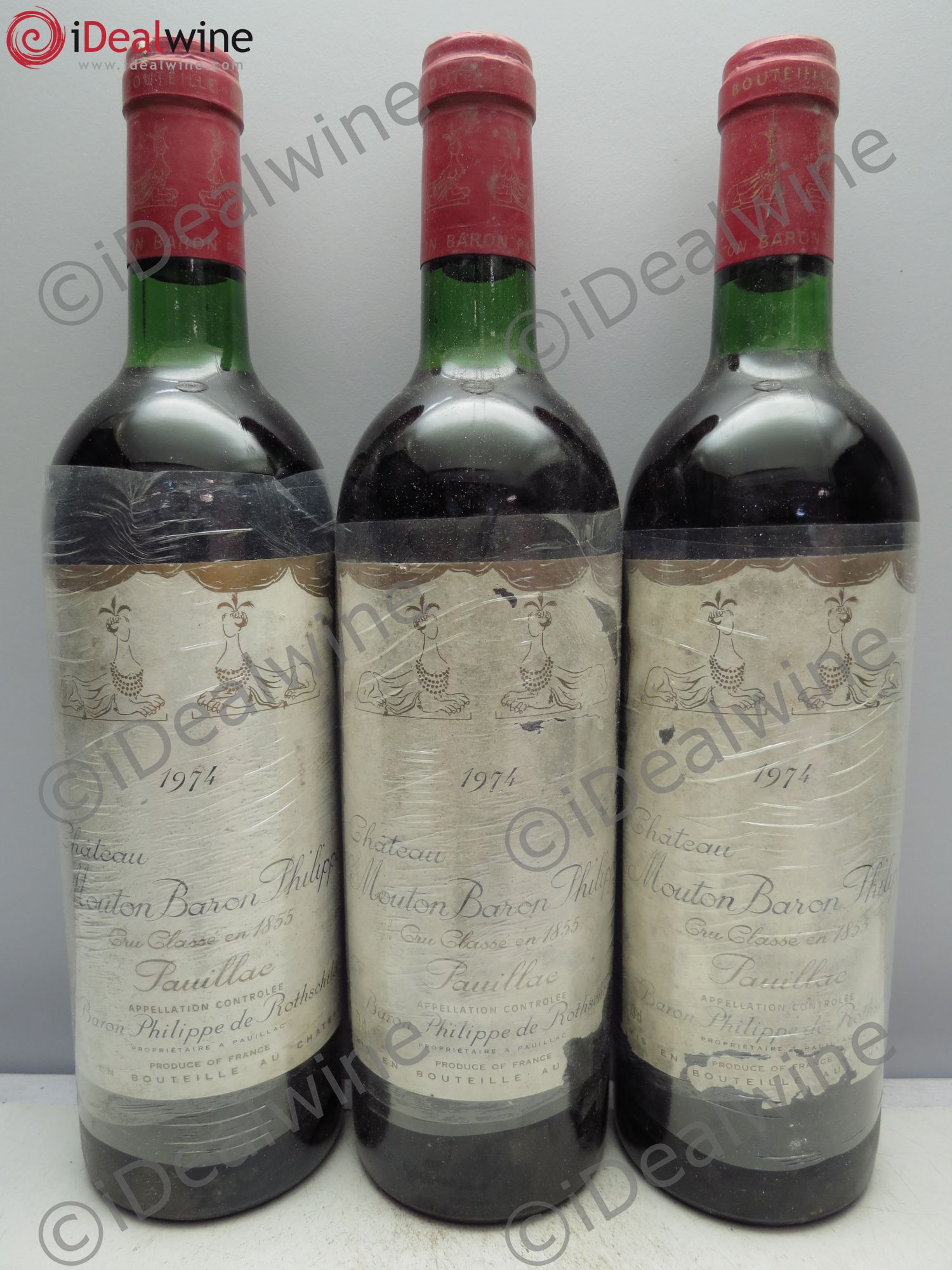 Château d' Armailhac - Mouton Baron(ne) Philippe 5ème Grand Cru Classé 1974 - Lot de 3 bouteilles - 0