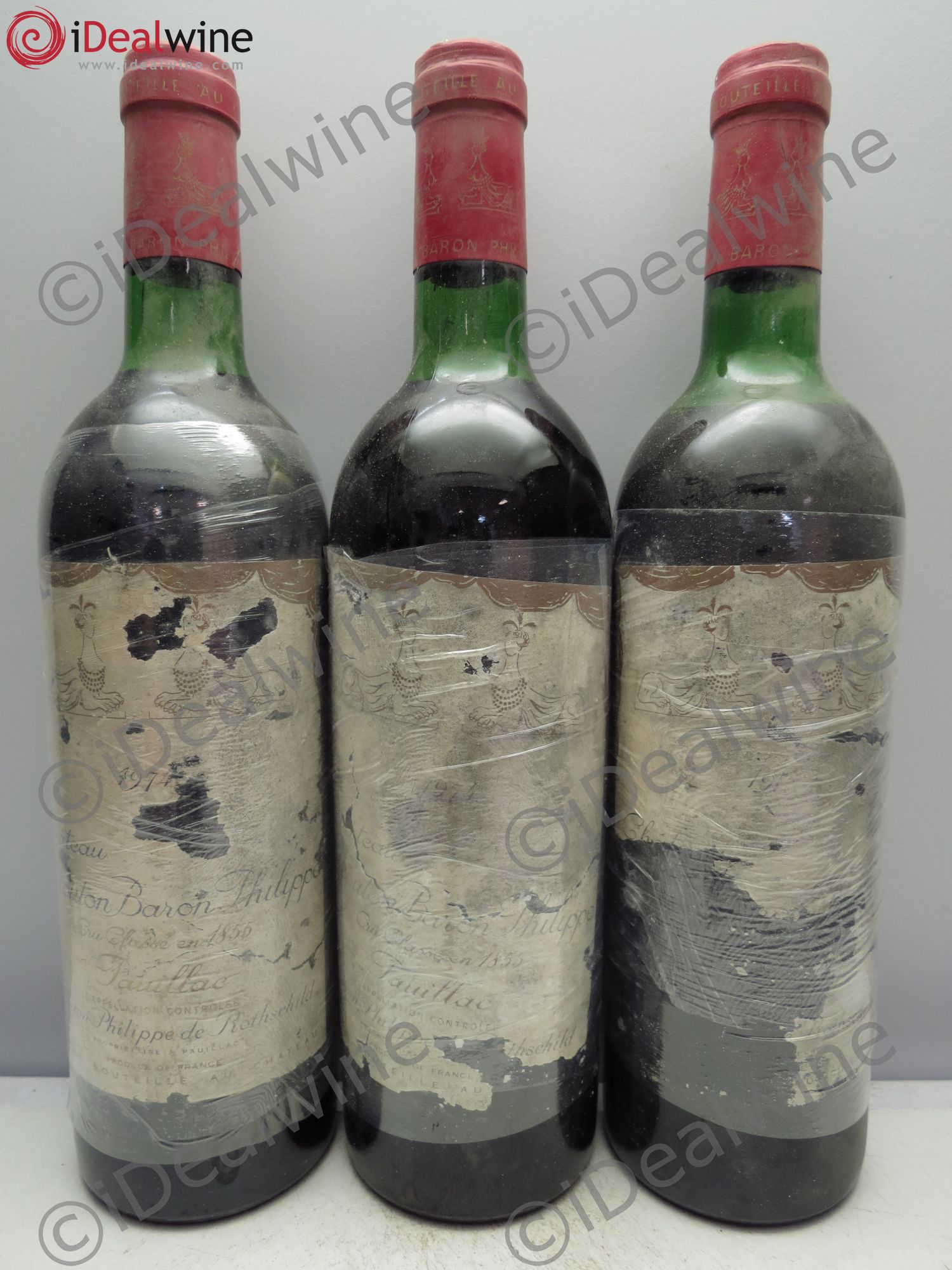 Château d' Armailhac - Mouton Baron(ne) Philippe 5ème Grand Cru Classé 1974 - Lot de 3 bouteilles - 0