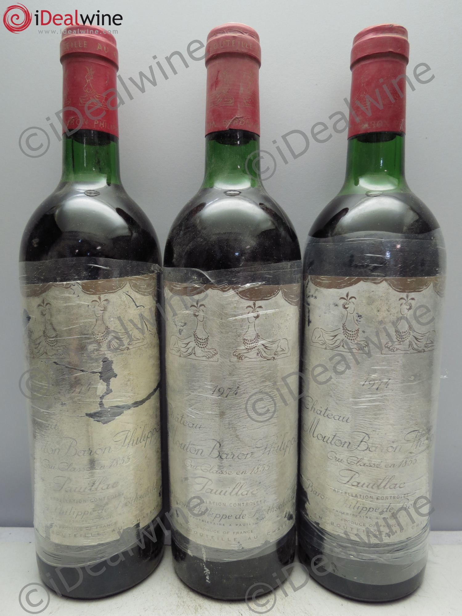 Château d' Armailhac - Mouton Baron(ne) Philippe 5ème Grand Cru Classé 1974 - Lot de 3 bouteilles - 0