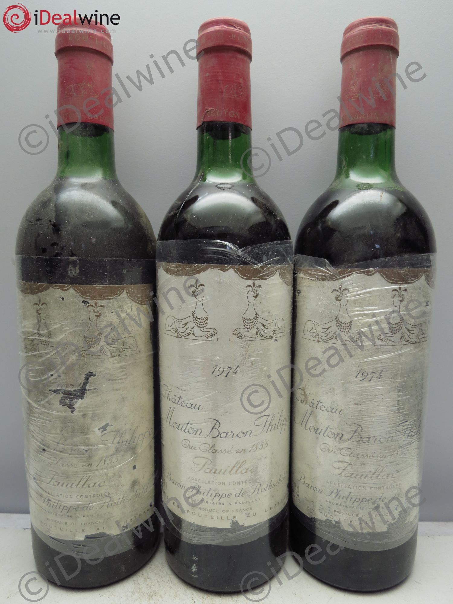Château d' Armailhac - Mouton Baron(ne) Philippe 5ème Grand Cru Classé 1974 - Lot de 3 bouteilles - 0