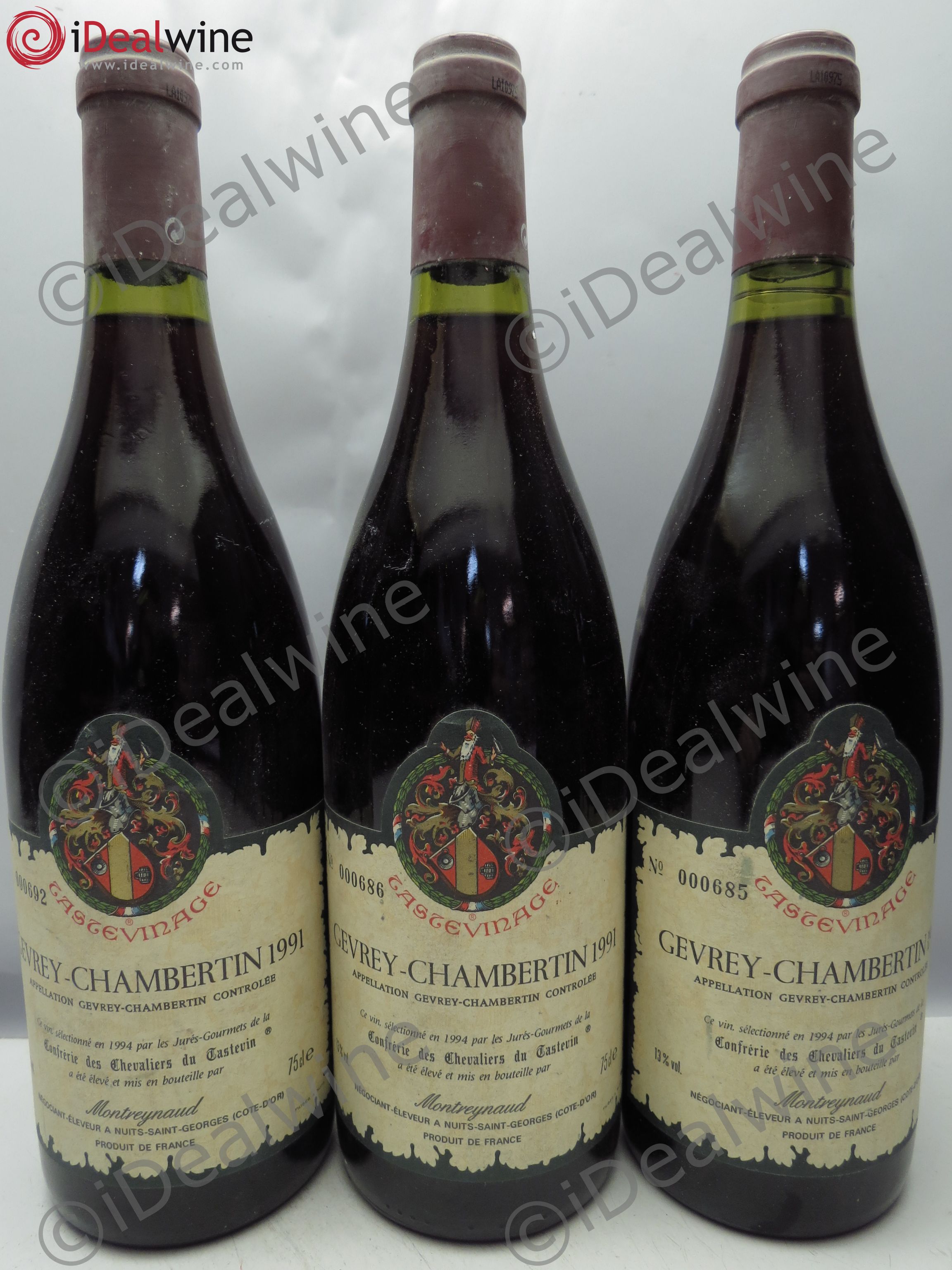 Gevrey-Chambertin Montreynaud Tastevinage 1991 - Posten von 3 Flaschen - 0