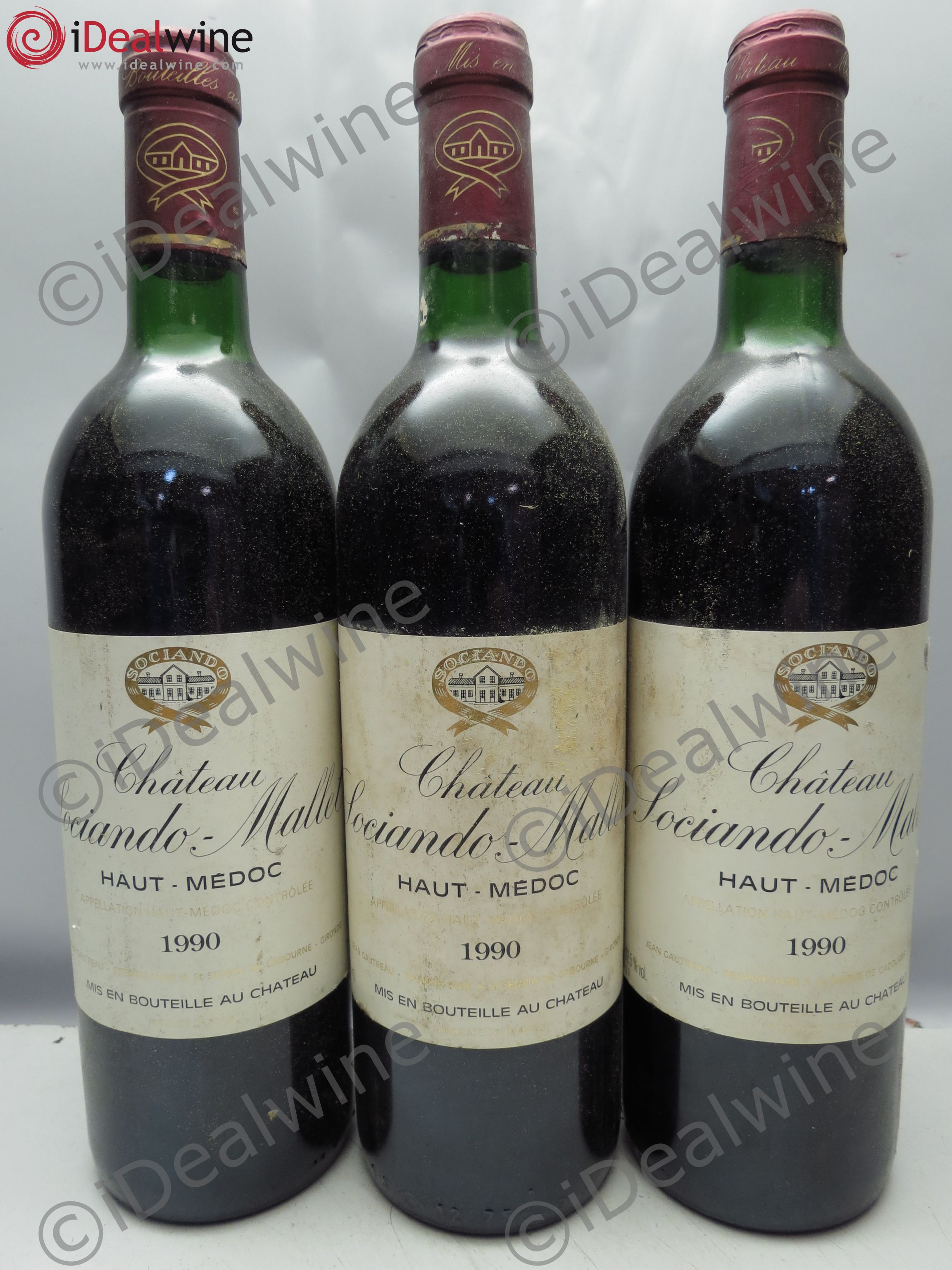 Château Sociando Mallet 1990 - Lot de 3 bouteilles - 0