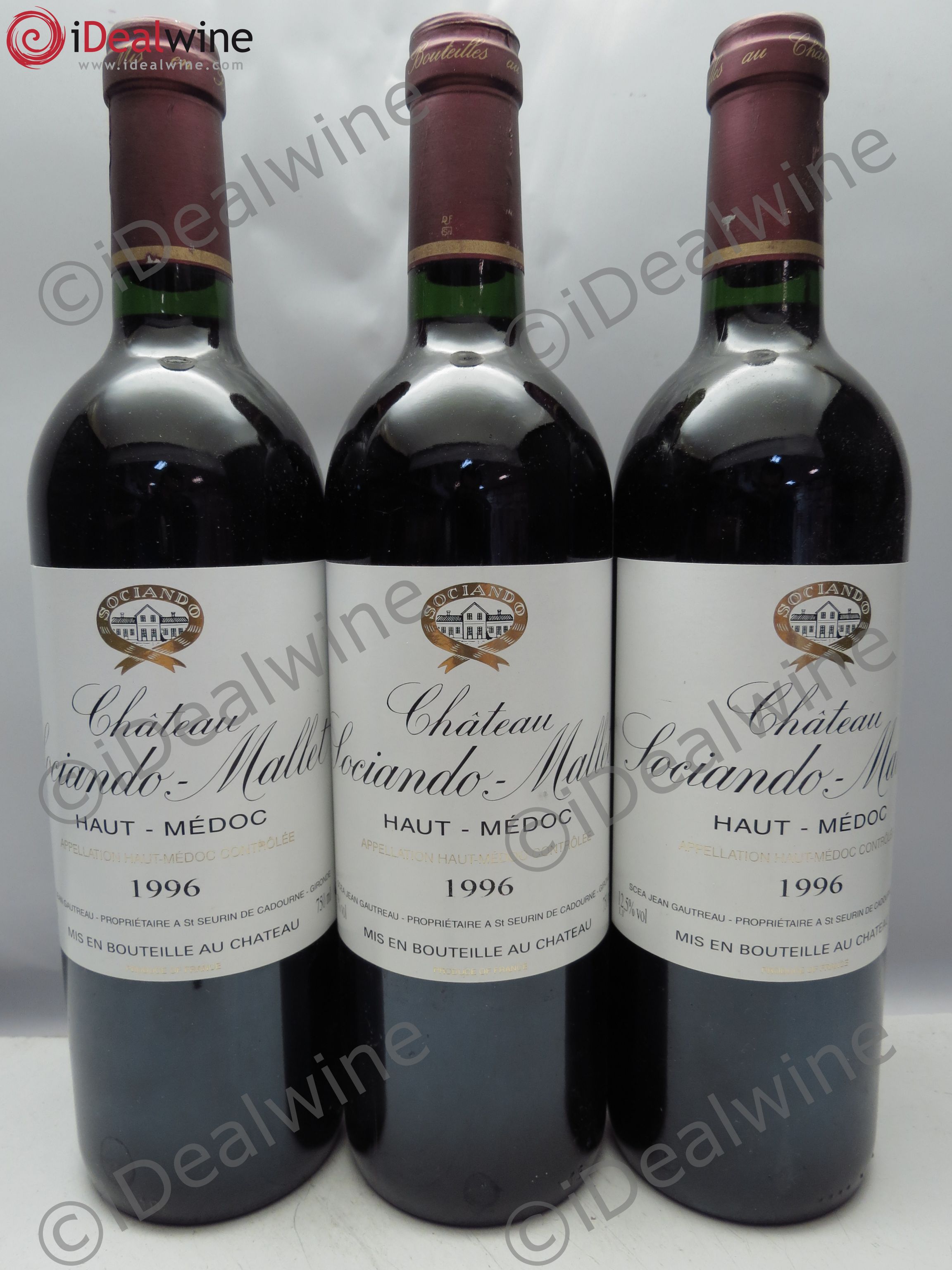 Château Sociando Mallet 1996 - Lot de 3 bouteilles - 0