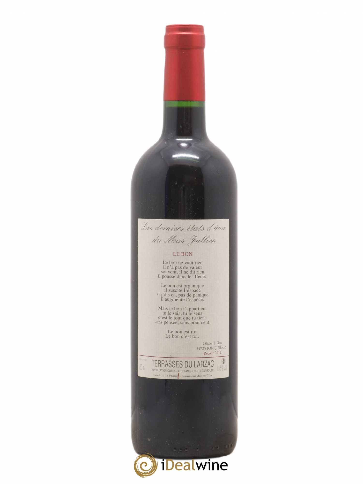 Terrasses du Larzac Mas Jullien Les derniers états d'âme Olivier Jullien Le Bon 2012 - Lot de 1 bouteille - 0