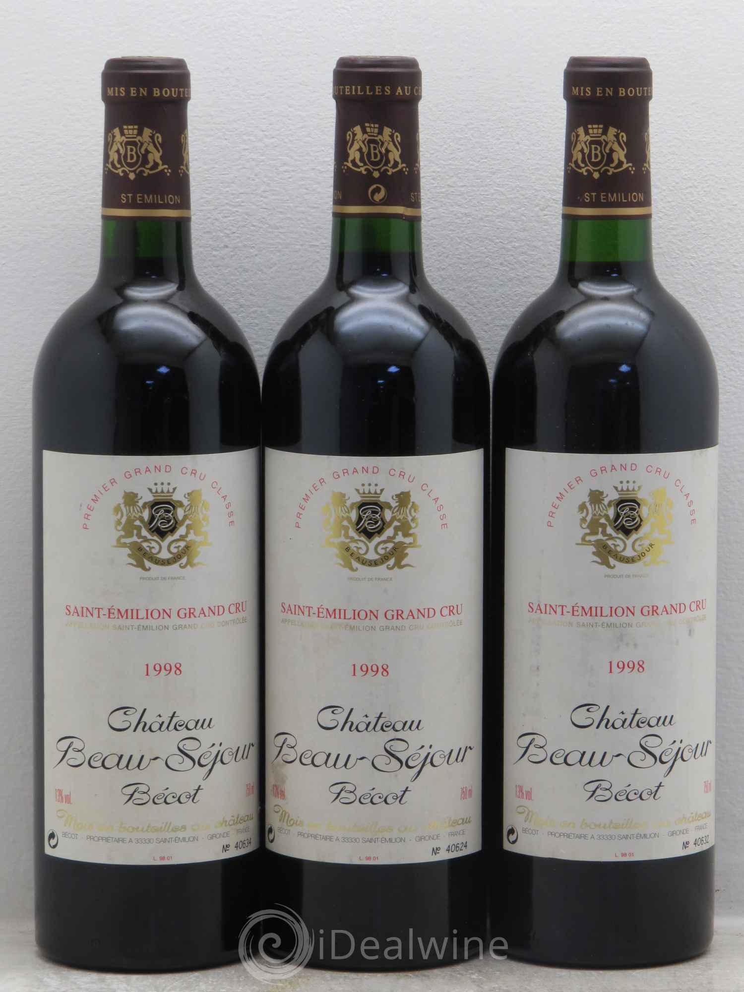 Château Beau-Séjour Bécot 1er Grand Cru Classé B 1998 - Lot de 3 bouteilles - 0