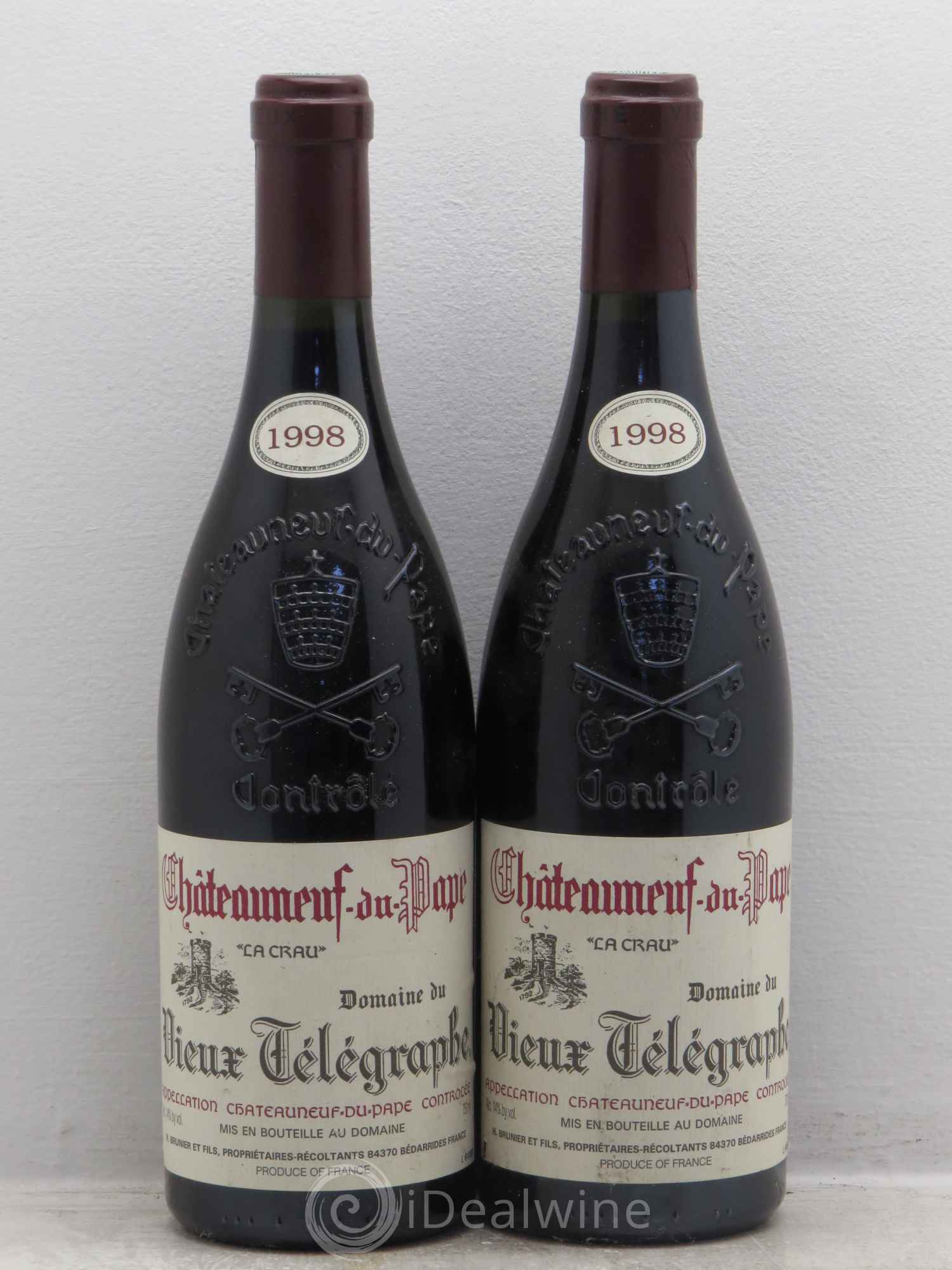 Châteauneuf-du-Pape Vieux Télégraphe (Domaine du) Vignobles Brunier 1998 - Lot de 2 bouteilles - 0