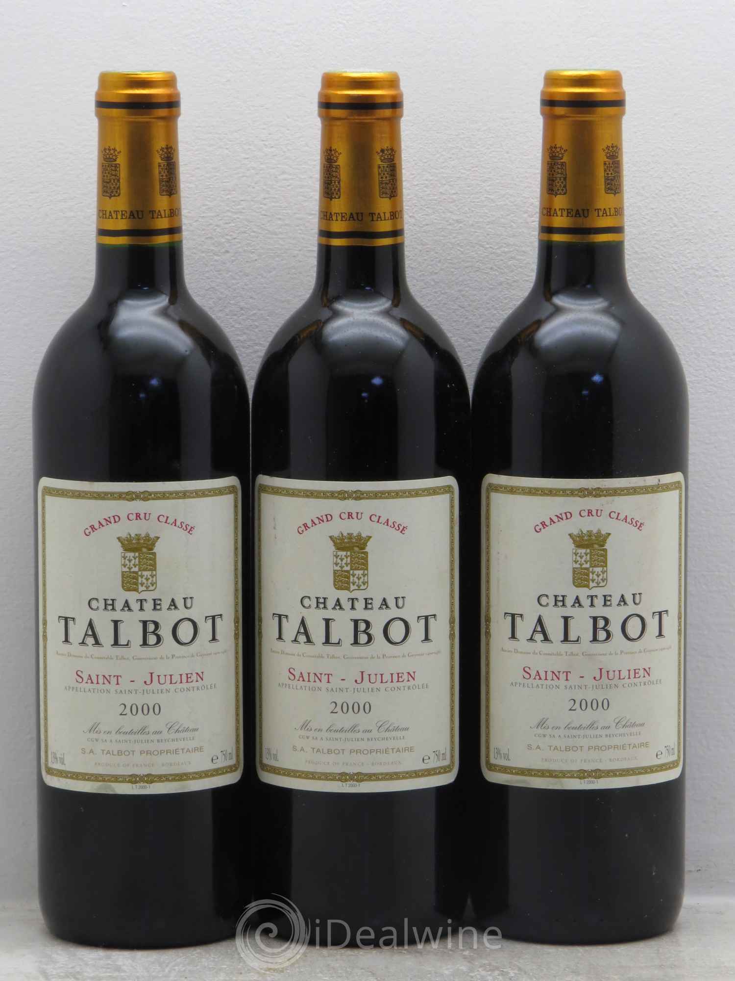 Château Talbot 4ème Grand Cru Classé 2000 - Lot de 3 bouteilles - 0